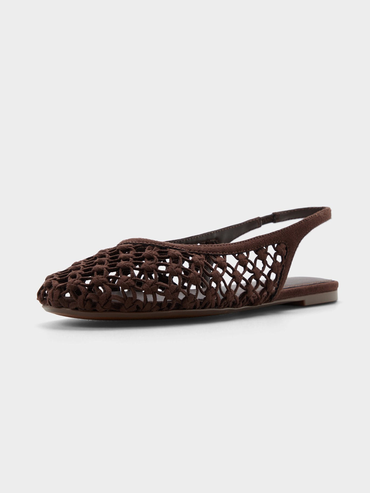 Dark Brown Woven Faux Suede Round-Toe Chic Back Strap Flats