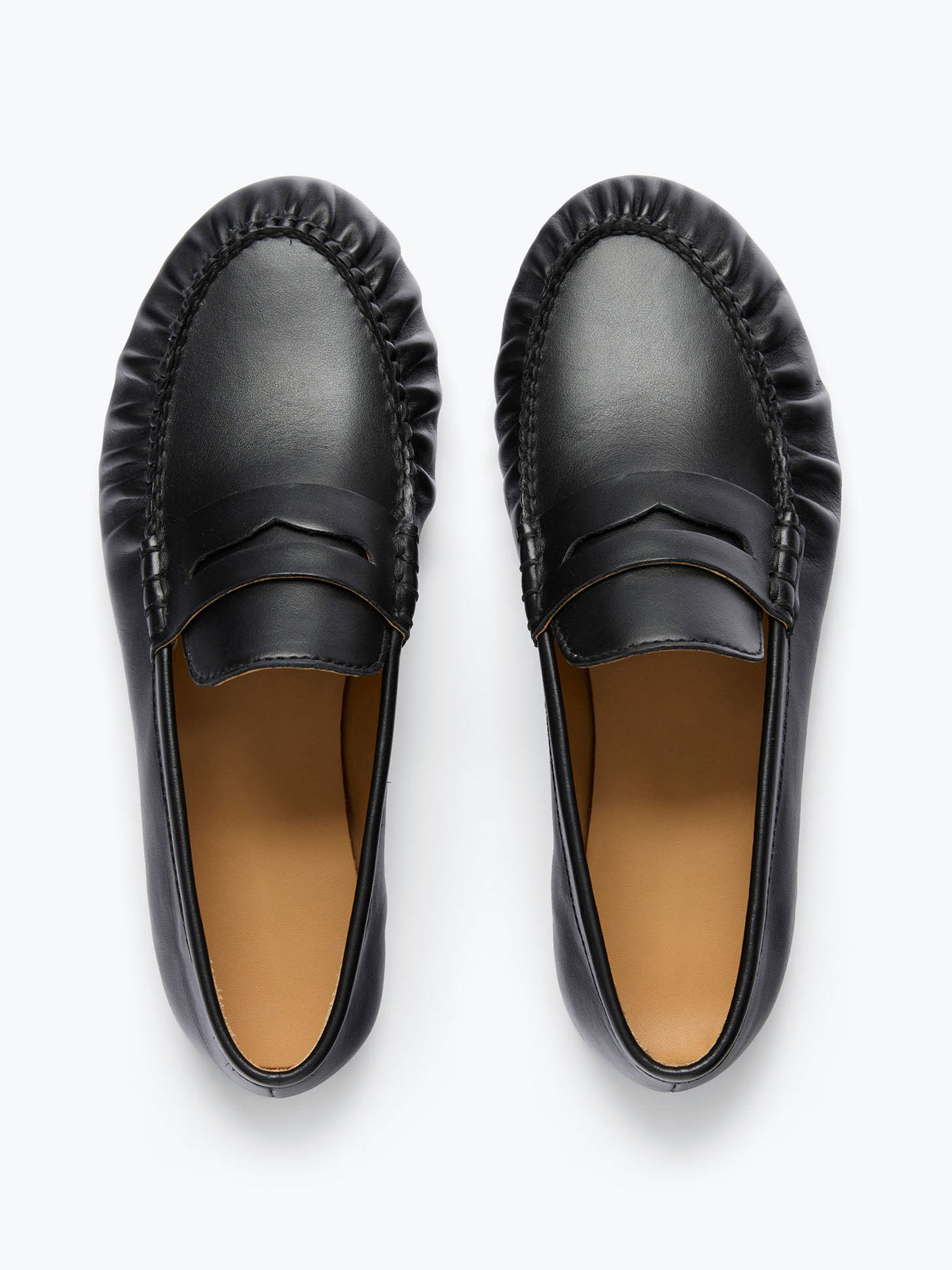 Black Round-Toe Slip-On Ruched Loafers Flats