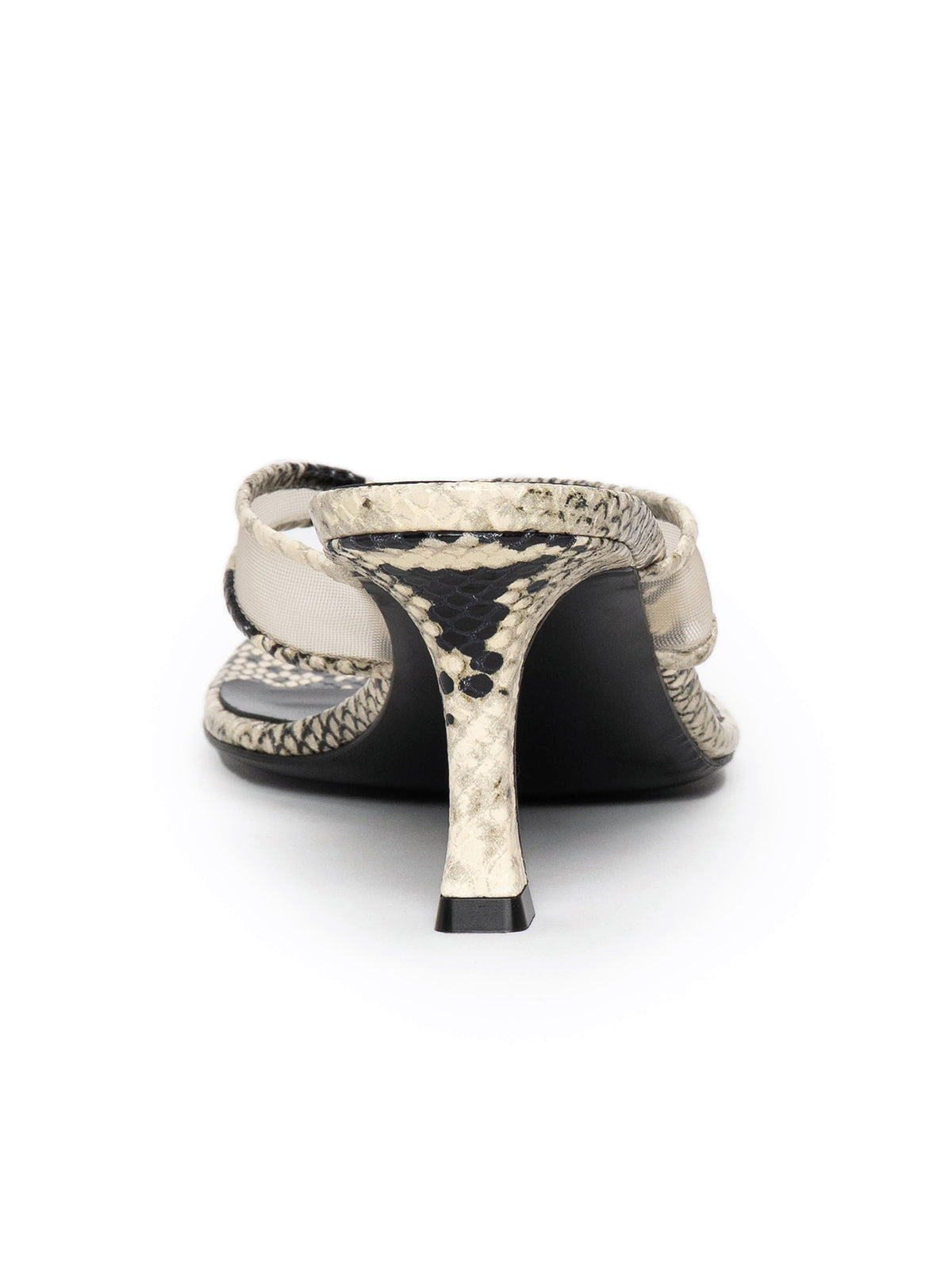 Snakeskin Pattern Vegan Leather And Mesh Square-Toe Flip-Flops Kitten Heels