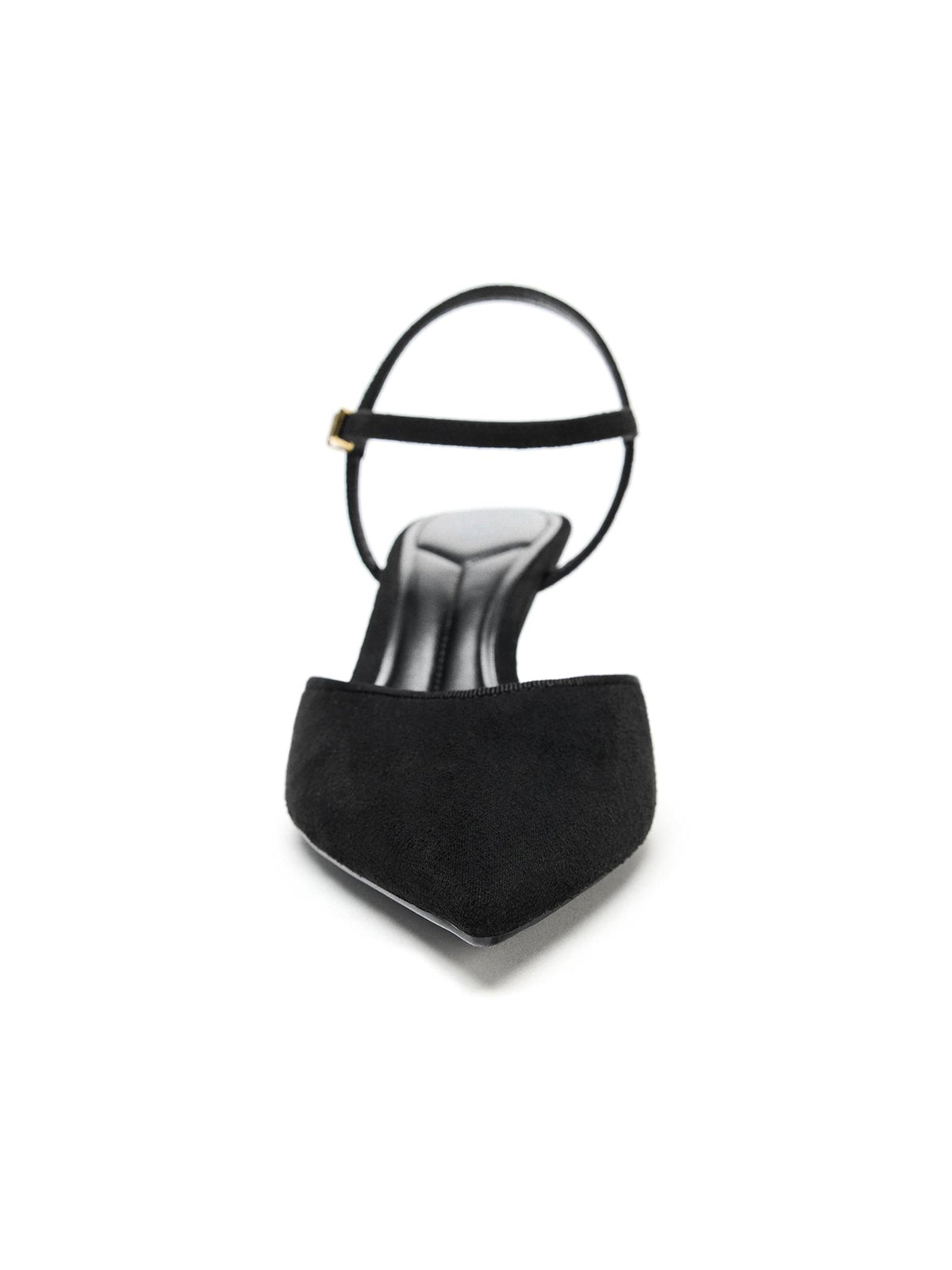Black Faux Suede Pointed-Toe Ankle Strap With Buckle Slingback Kitten Heels