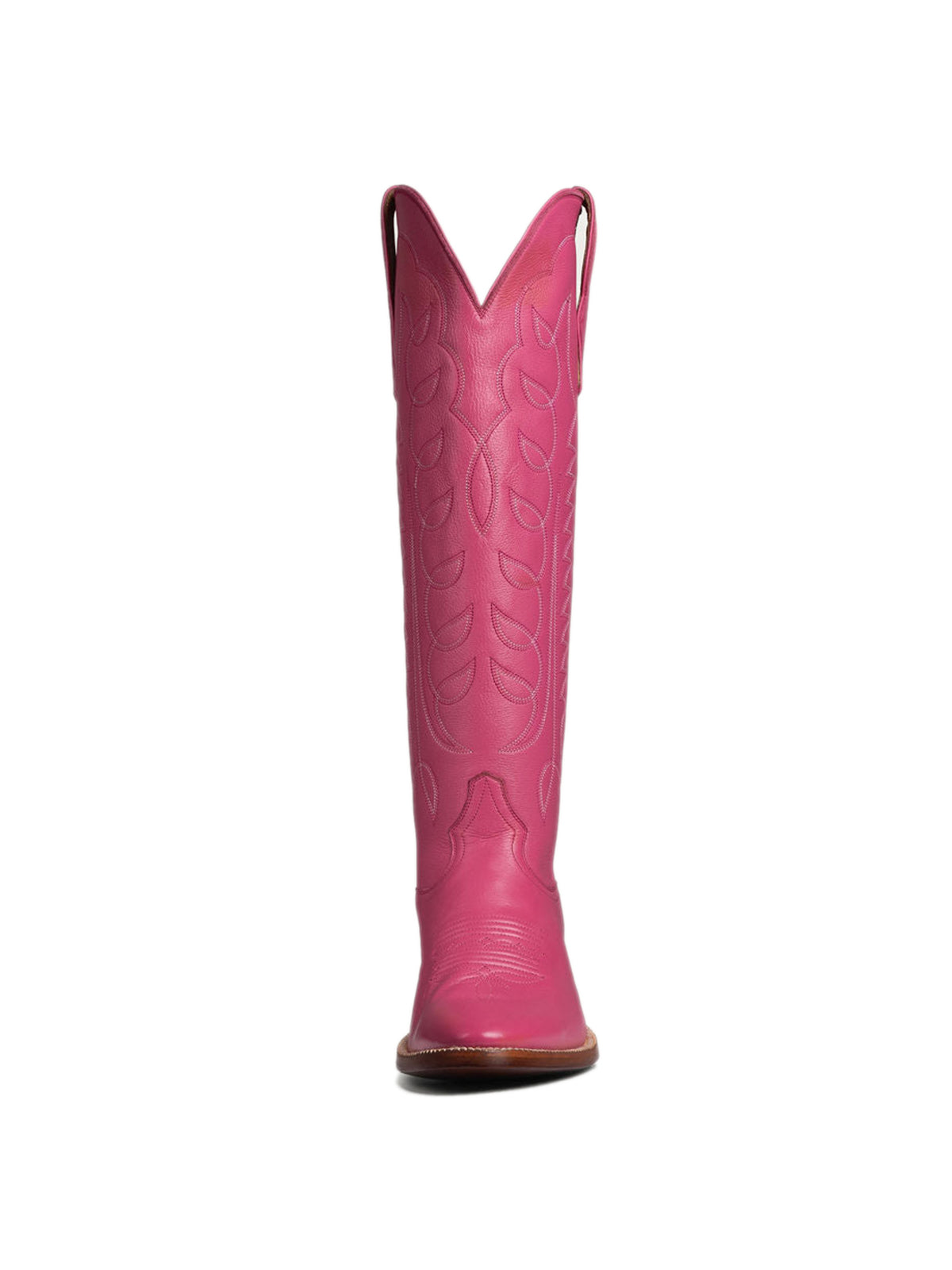 Pink Classic Almond-Toe Embroidery Tall Knee High Wide Calf Cowgirl Boots