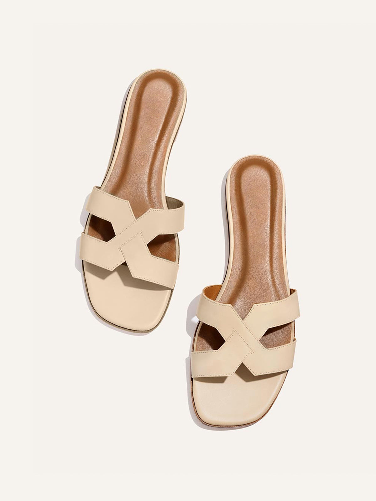 Latte Square-Toe Stylish Backless Sandals Flats
