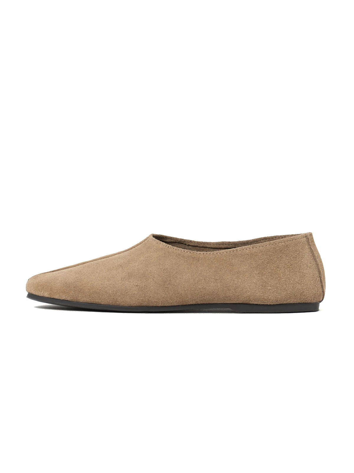 Camel Cow Suede Round-Toe Slip-On Simple Flats