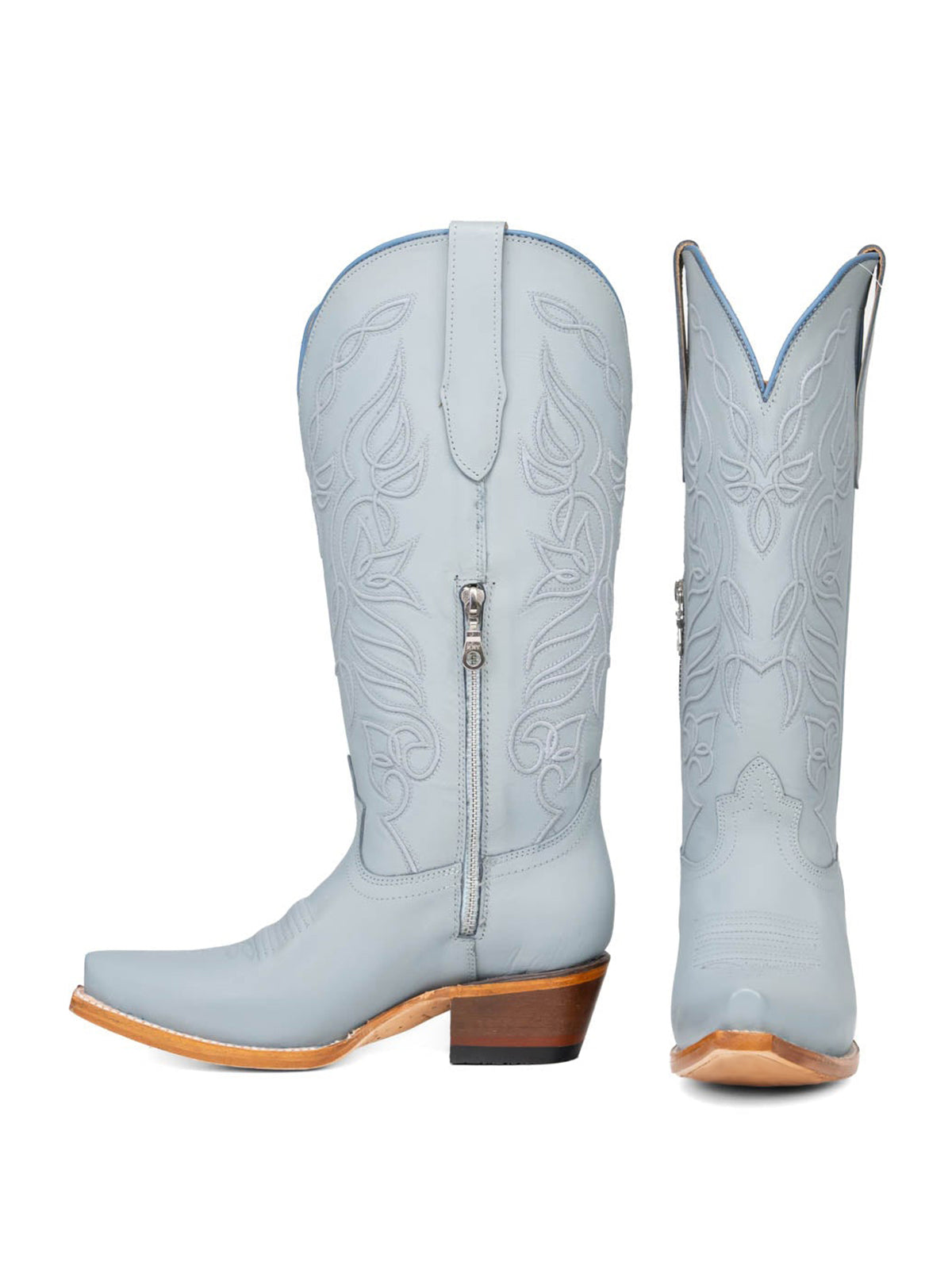 Snip-Toe Sleek Embroidery Half-Zip Knee High Cowgirl Boots For Woman - Blue