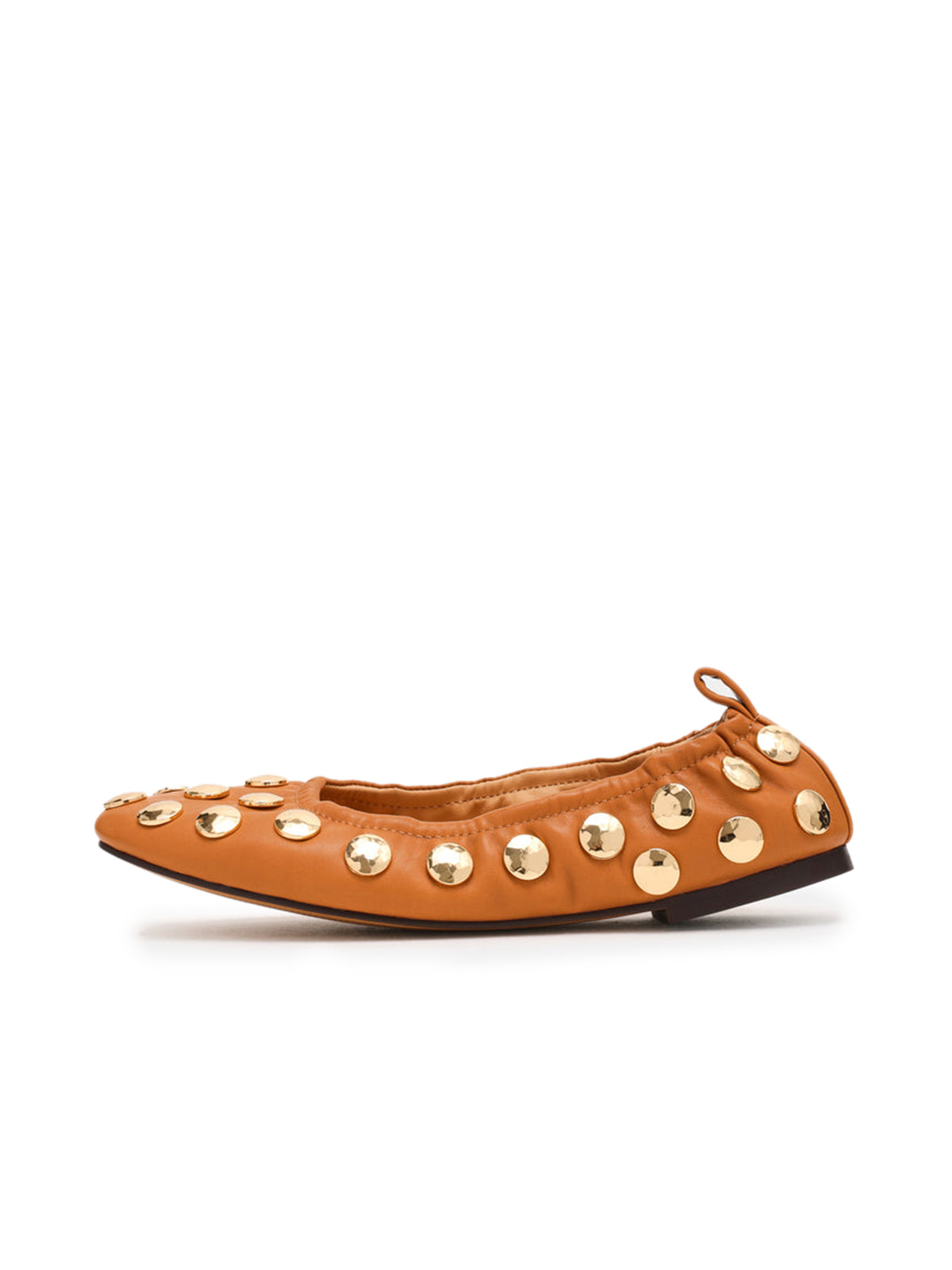Tan Round-Toe Gold Studded Slip-On Ballet Flats