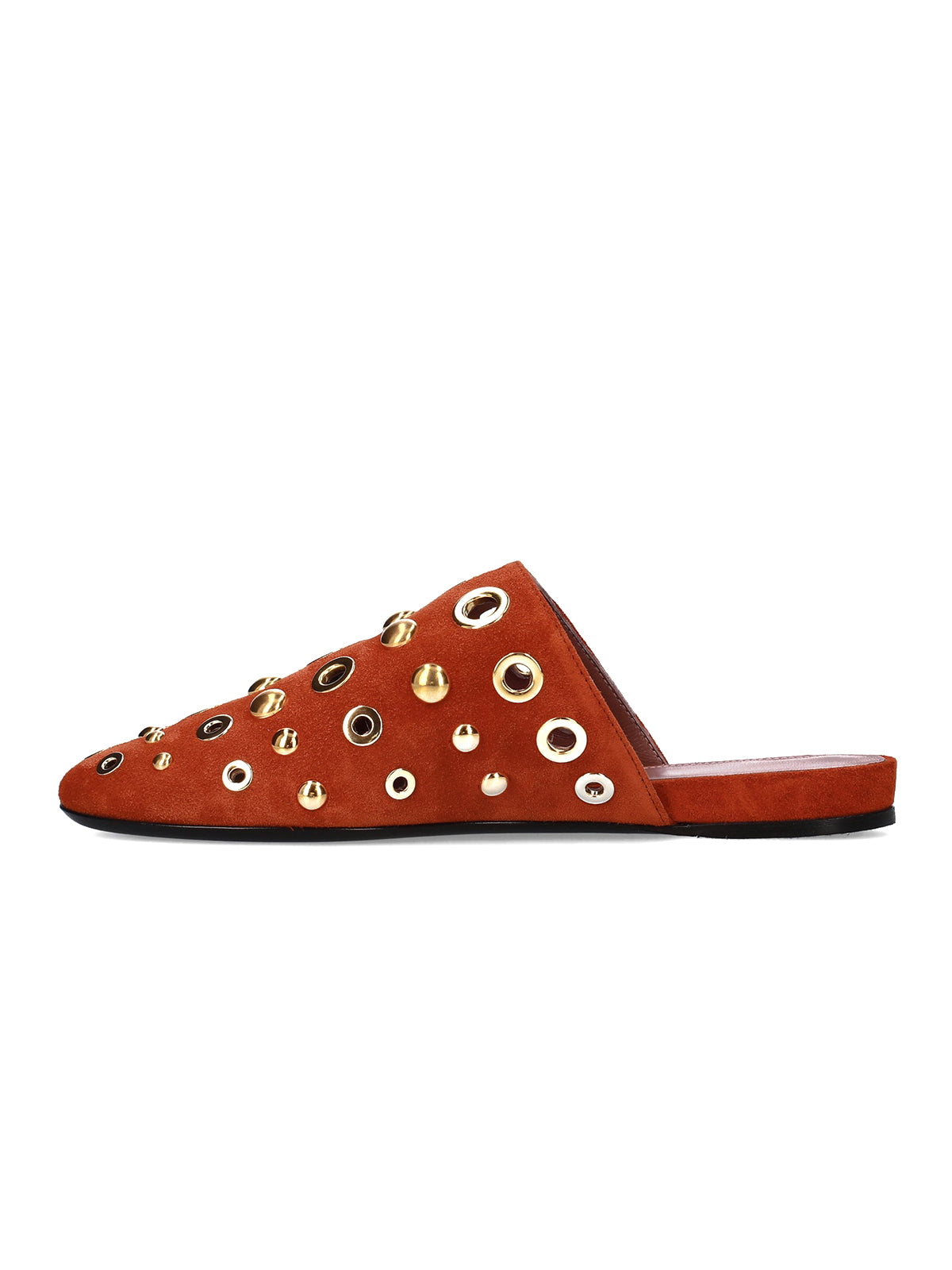 Caramel Faux Suede Round-Toe Eyelets And Studs Loafers Flats