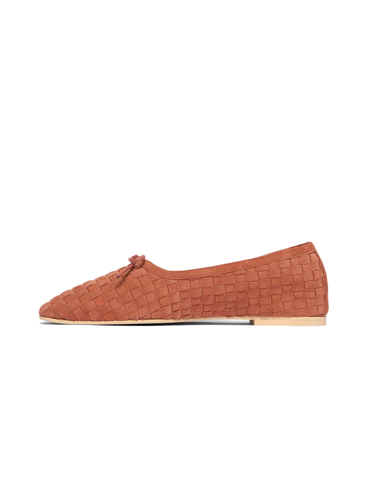 Redwood Woven Faux Suede Square-Toe Front Bow Ballet Flats