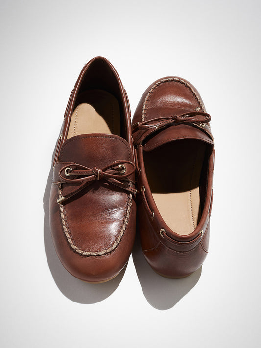 Coffee Round-Toe Front Chic Bow Slip-On Flats