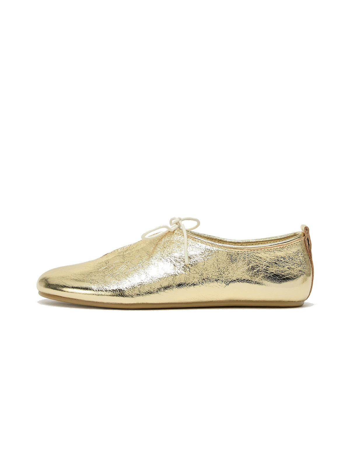 Metallic Gold Round-Toe Front Bow Classic Ballet Flats