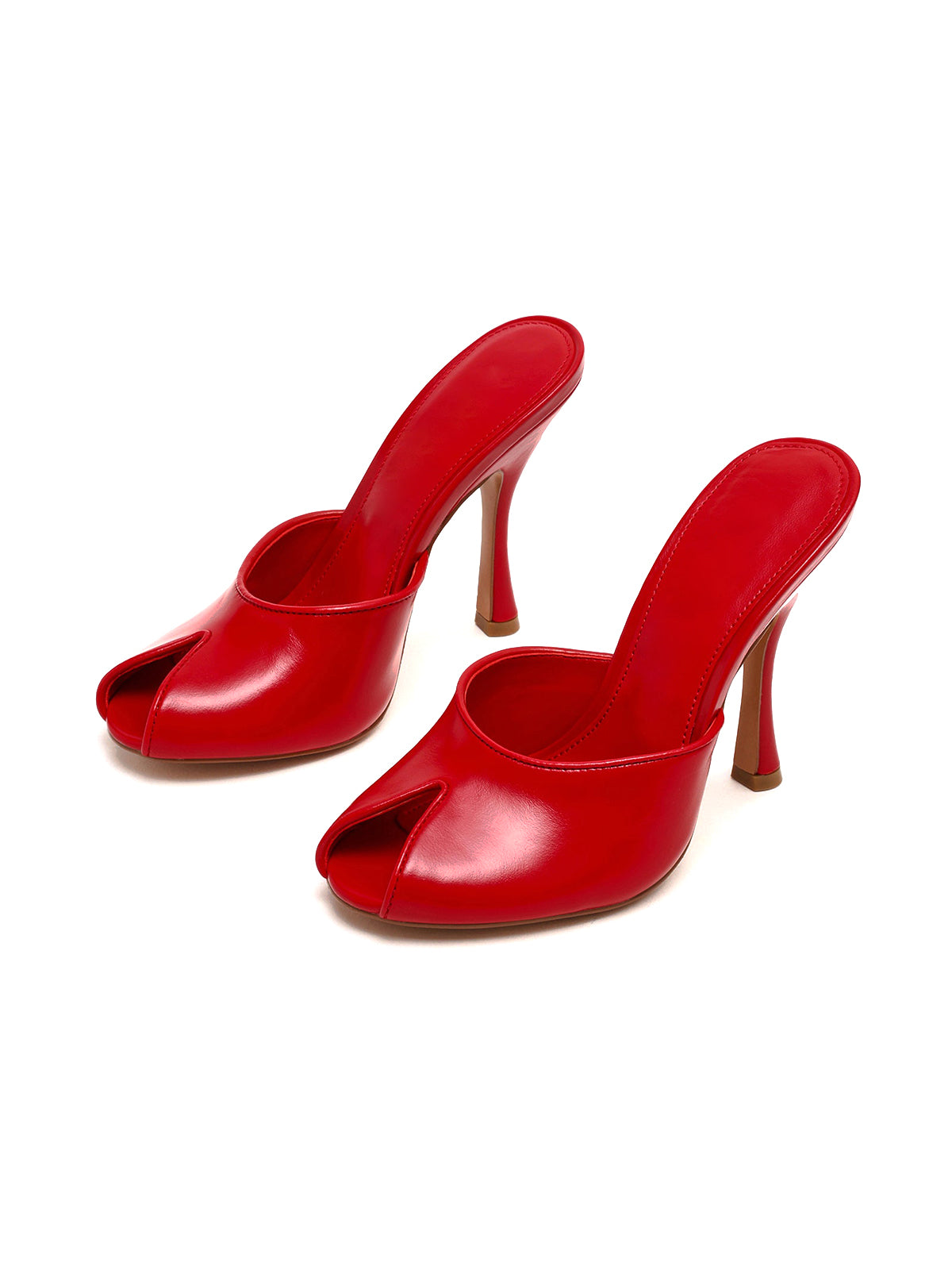 Red Peep Round-Toe Slip-On Backless Mules High Heels