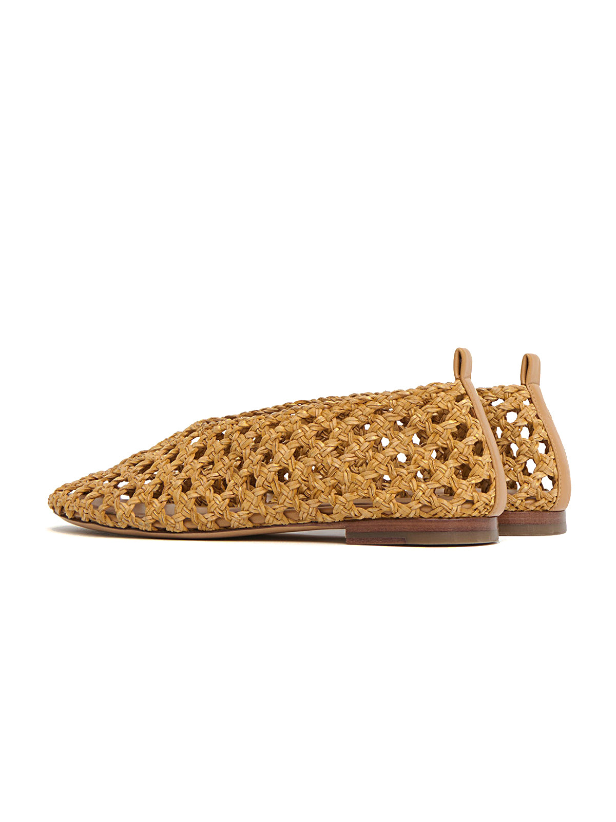 Light Camel Woven Vegan Leather Round-Toe Simple Slip-On Flats