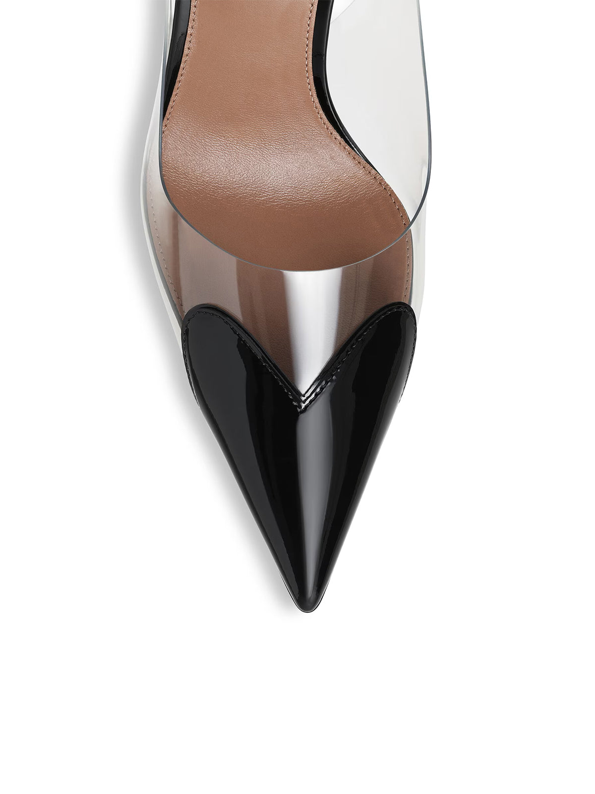 Patent Black And TPU Transparent Film Pointed-Toe Slingback High Heels