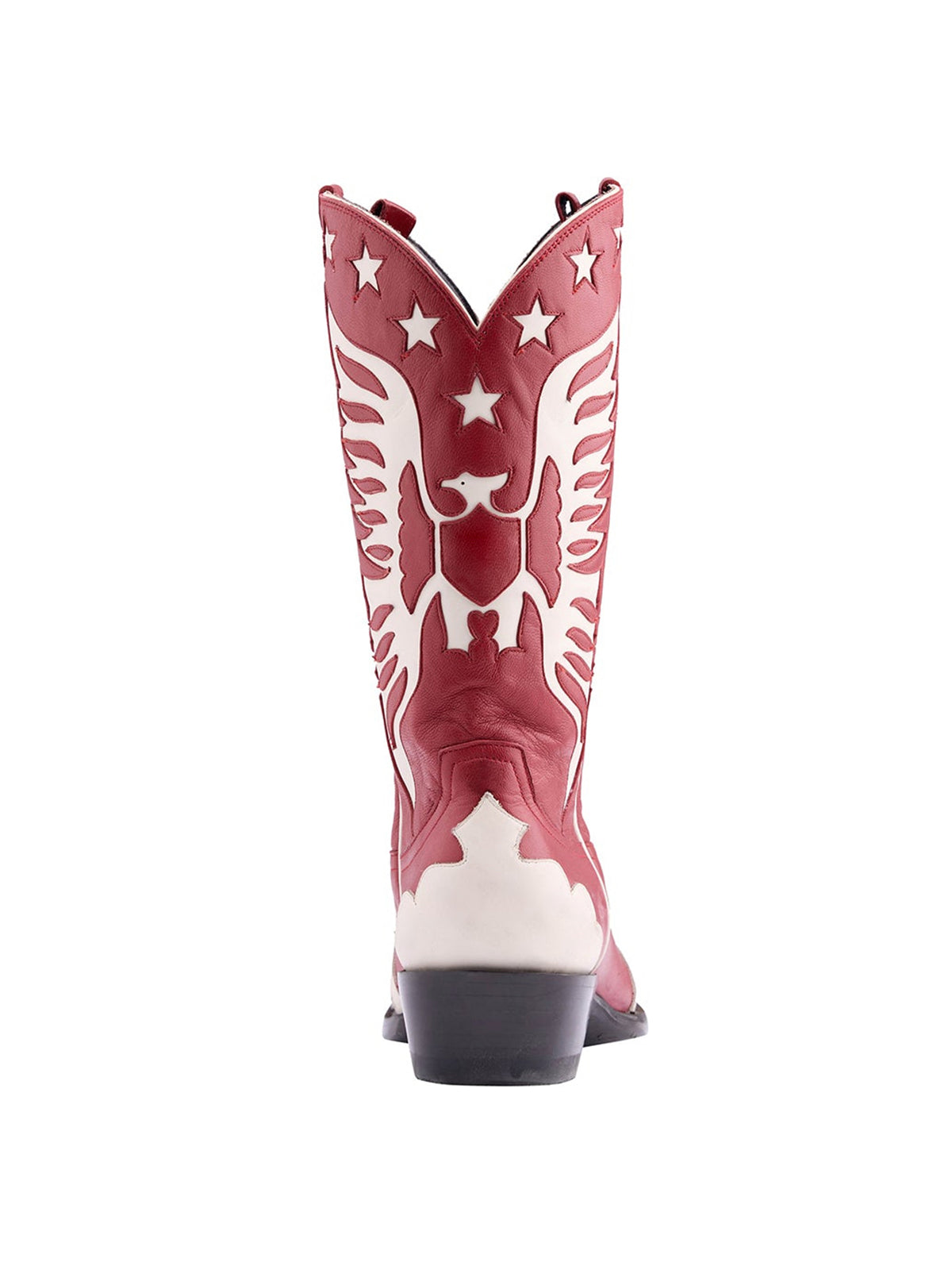 Red Snip-Toe Ivory Eagle And Star Inlay Chic Mid Calf Cowgirl Boots