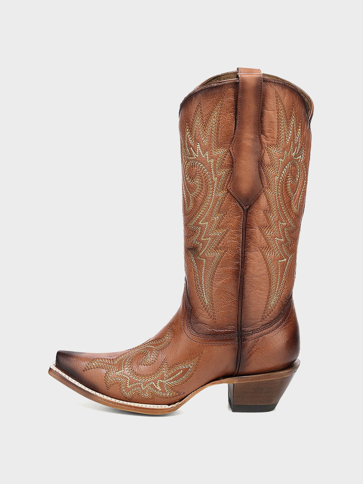 Flames Embroidery Snip-Toe Sleek Mid Calf Cowgirl Boots - Cognac
