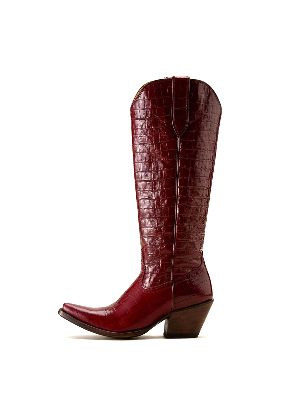 Dubonnet Crocodile Print Pointed Toe Western Cowgirl Knee High Boots