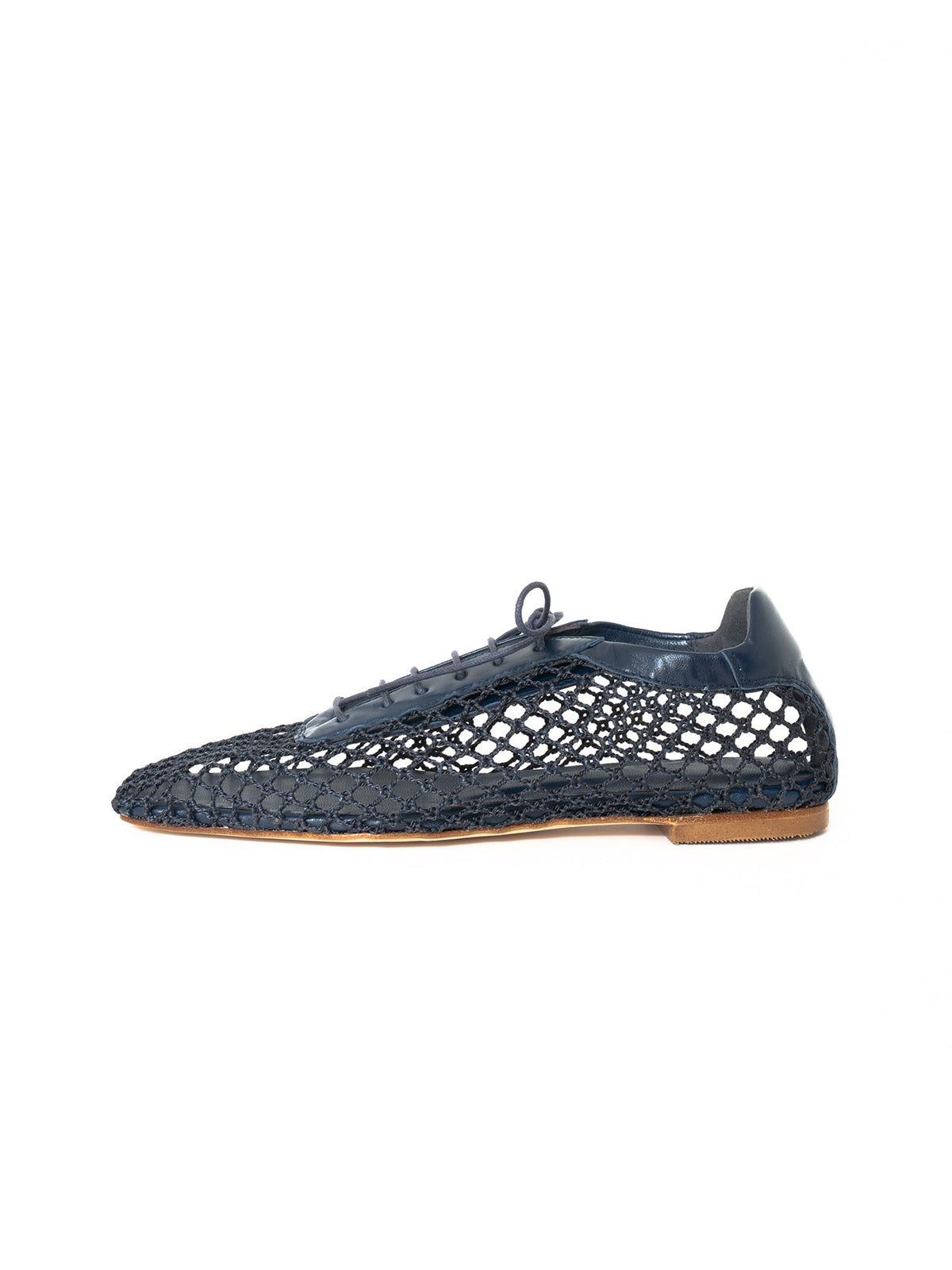 Navy Mesh And Vegan Leather Square-Toe Lace-Up Chic Flats