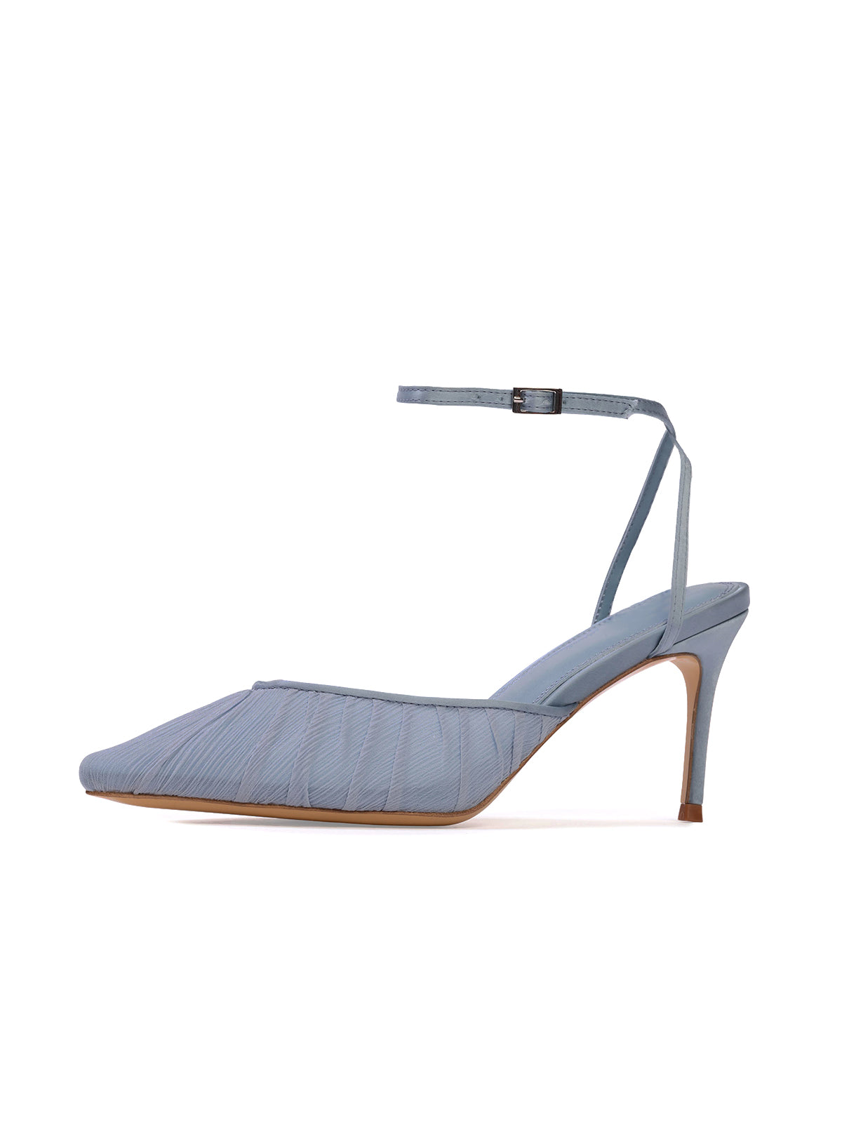 Blue Satin And Mesh Pointed-Toe Classic Ankle Strap High Heels