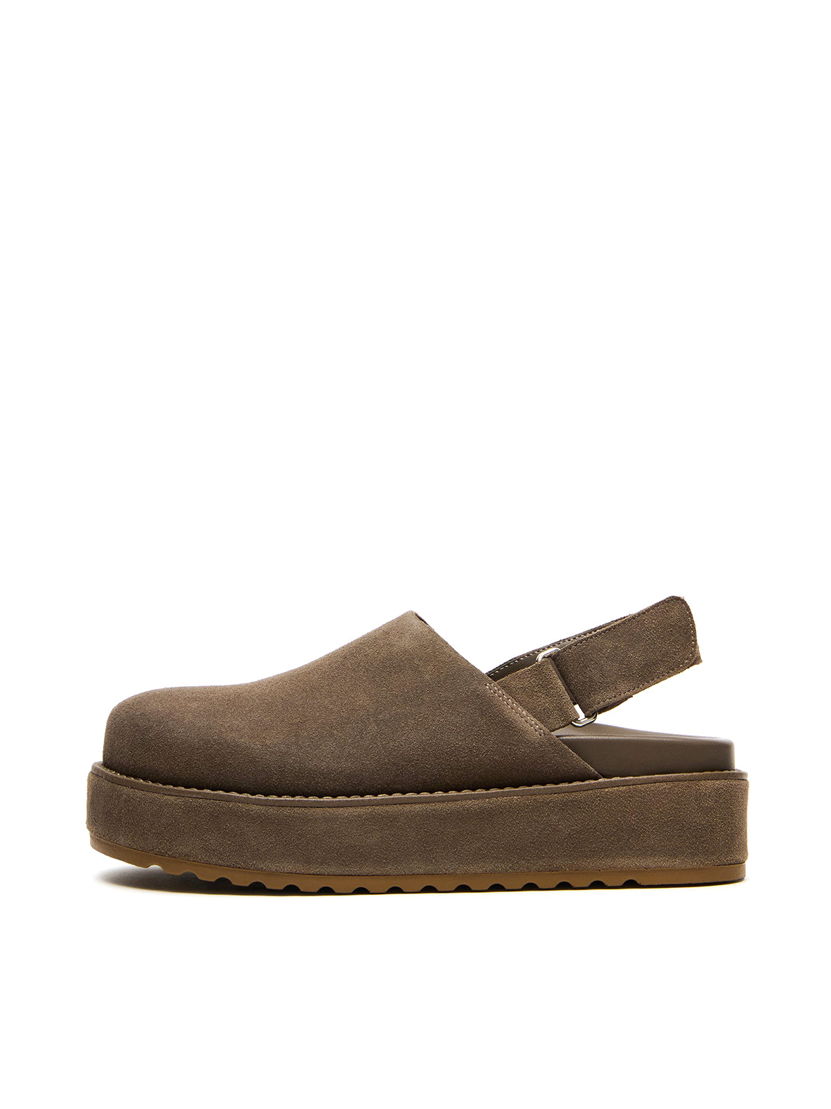 Gray Faux Suede Round-Toe Slingback Platform Shoes