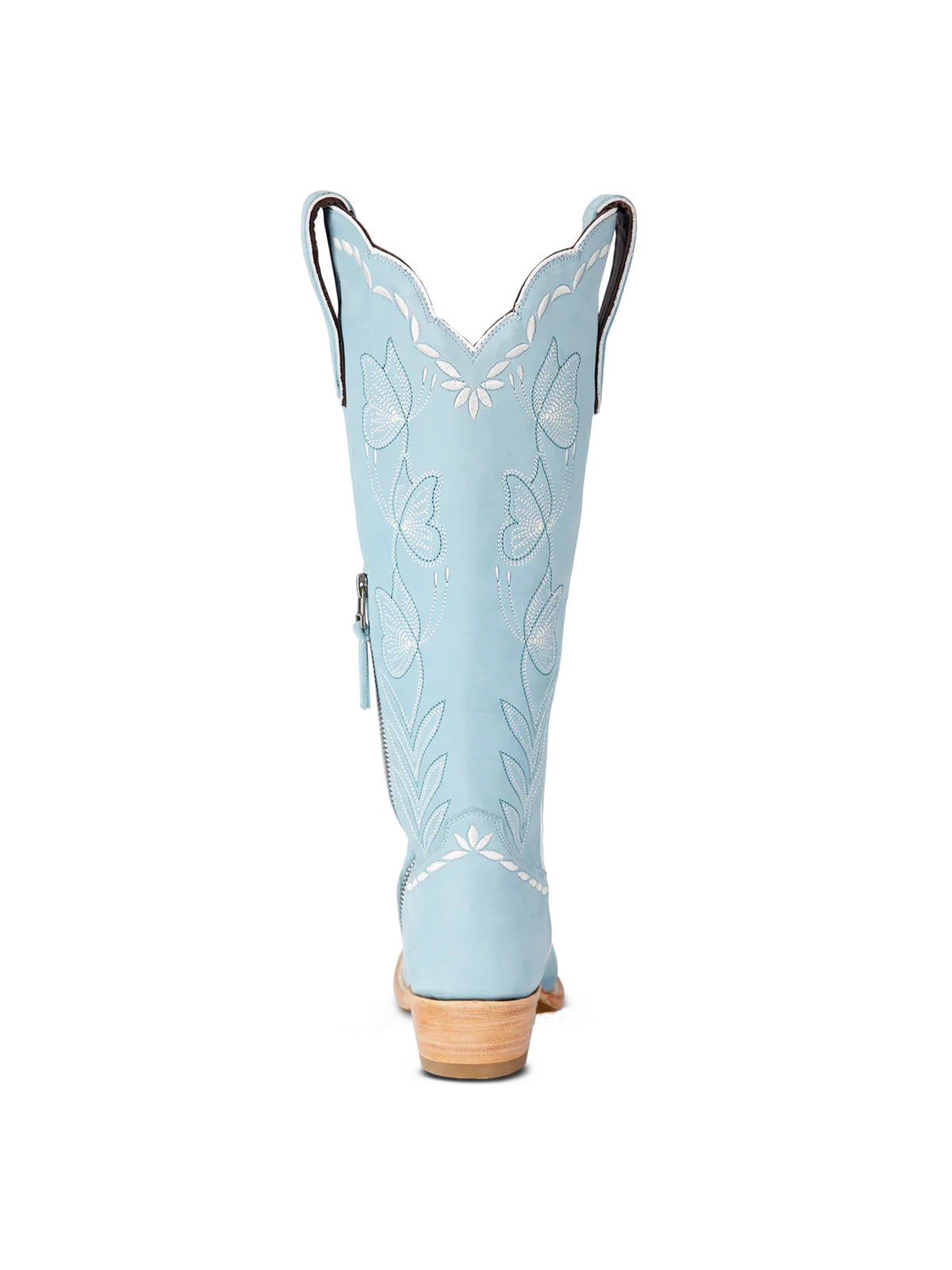 Almond-Toe Elegant Flowers Embroidery Knee High Half-Zip Cowgirl Boots - Powder Blue