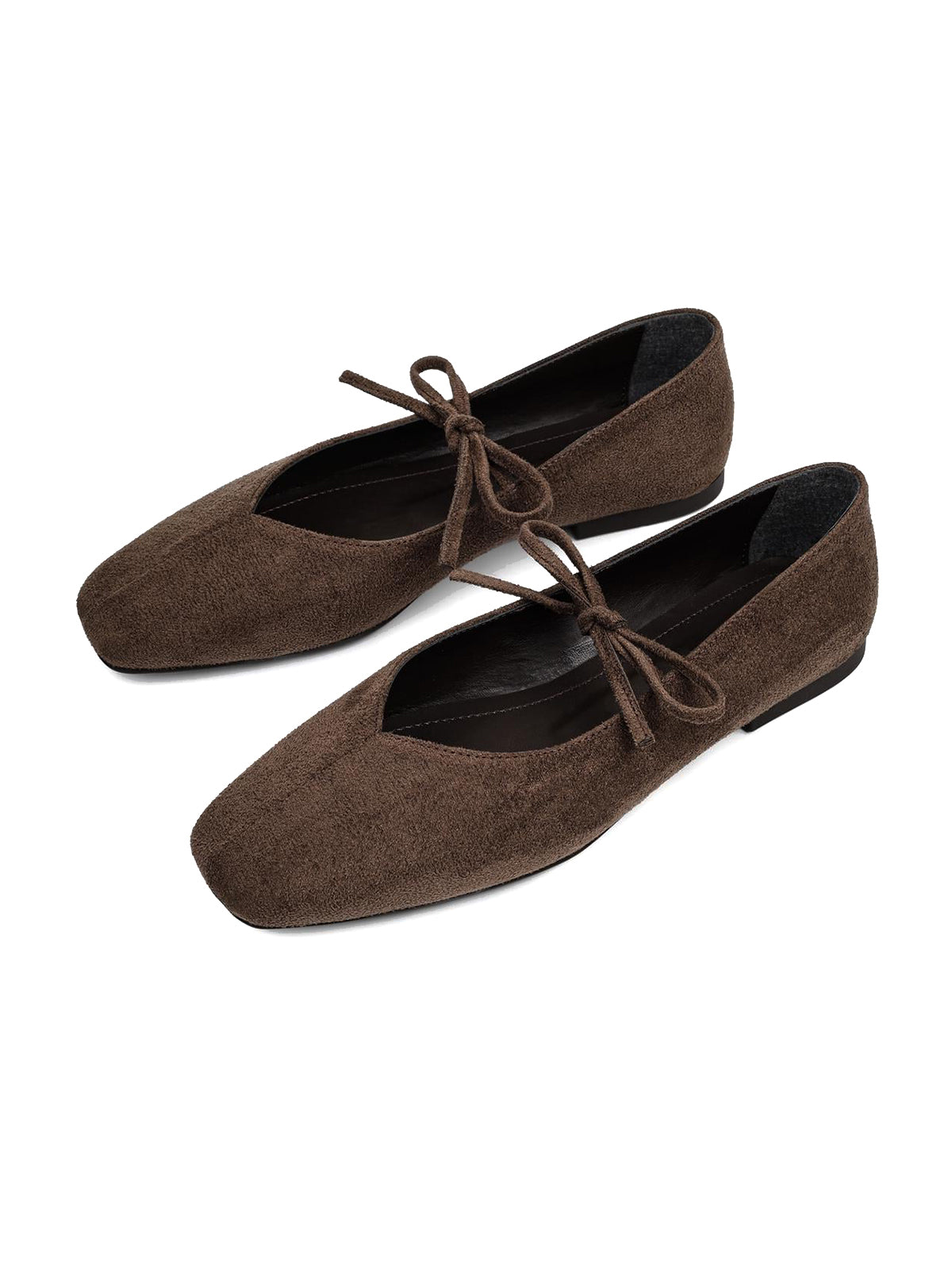 Coffee Faux Suede Square-Toe Chic Bridge Strap Slip-On Stylish Flats