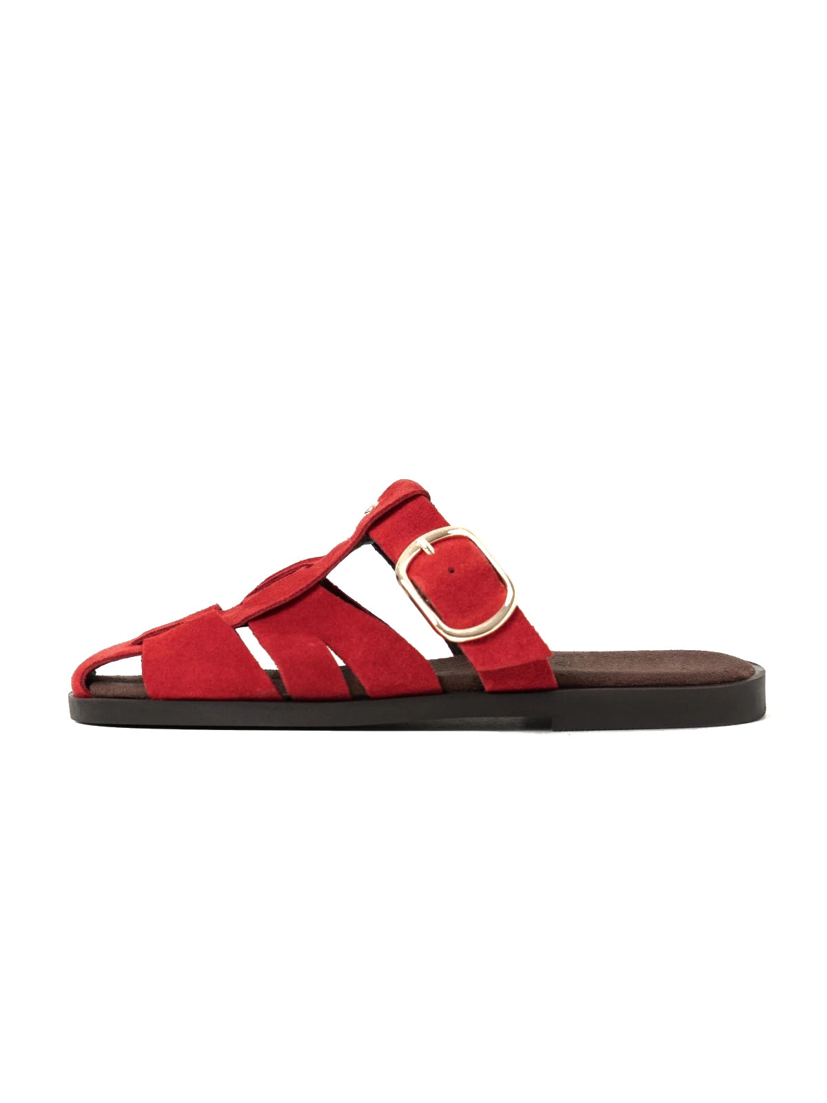 Red Cow Suede Round-Toe Caged Detail Backless Flats