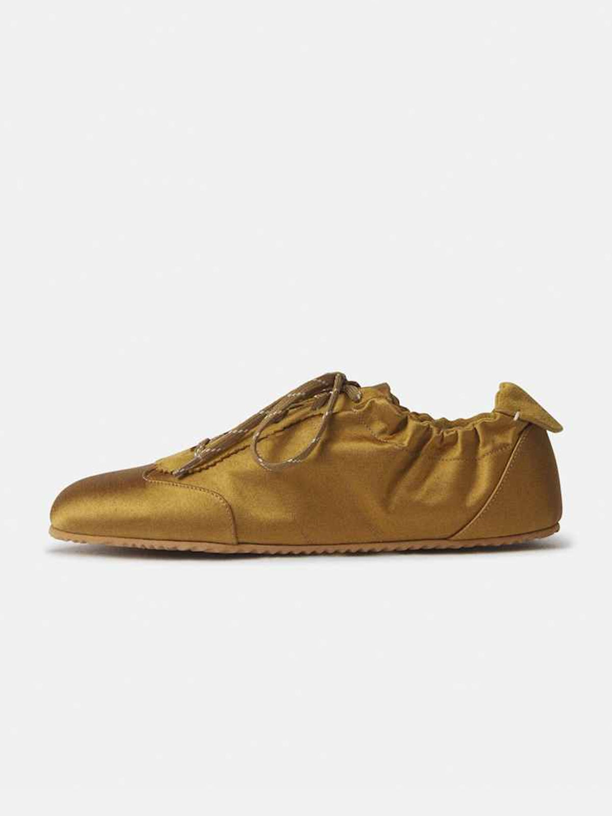 Olive Green Satin And Cow Suede Lace-Up Chic Flats Sneakers