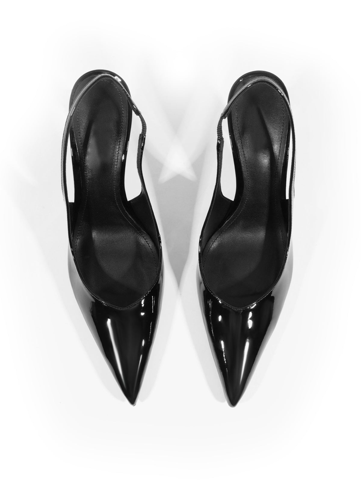 Slingback Pointed-Toe Simple Kitten Heels - Patent Black
