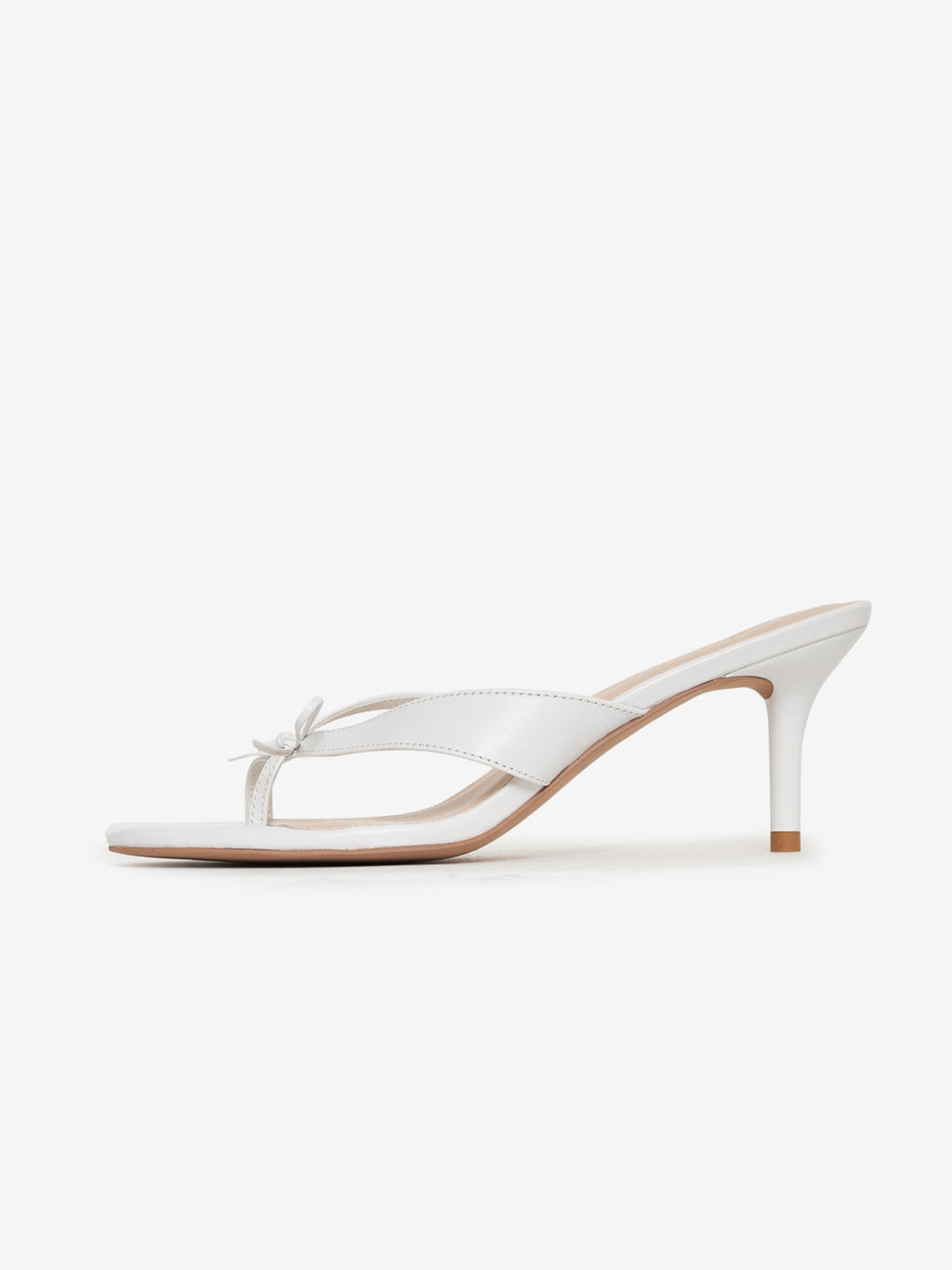 White Round-Toe Front Bow Wide Strap Kitten Heels