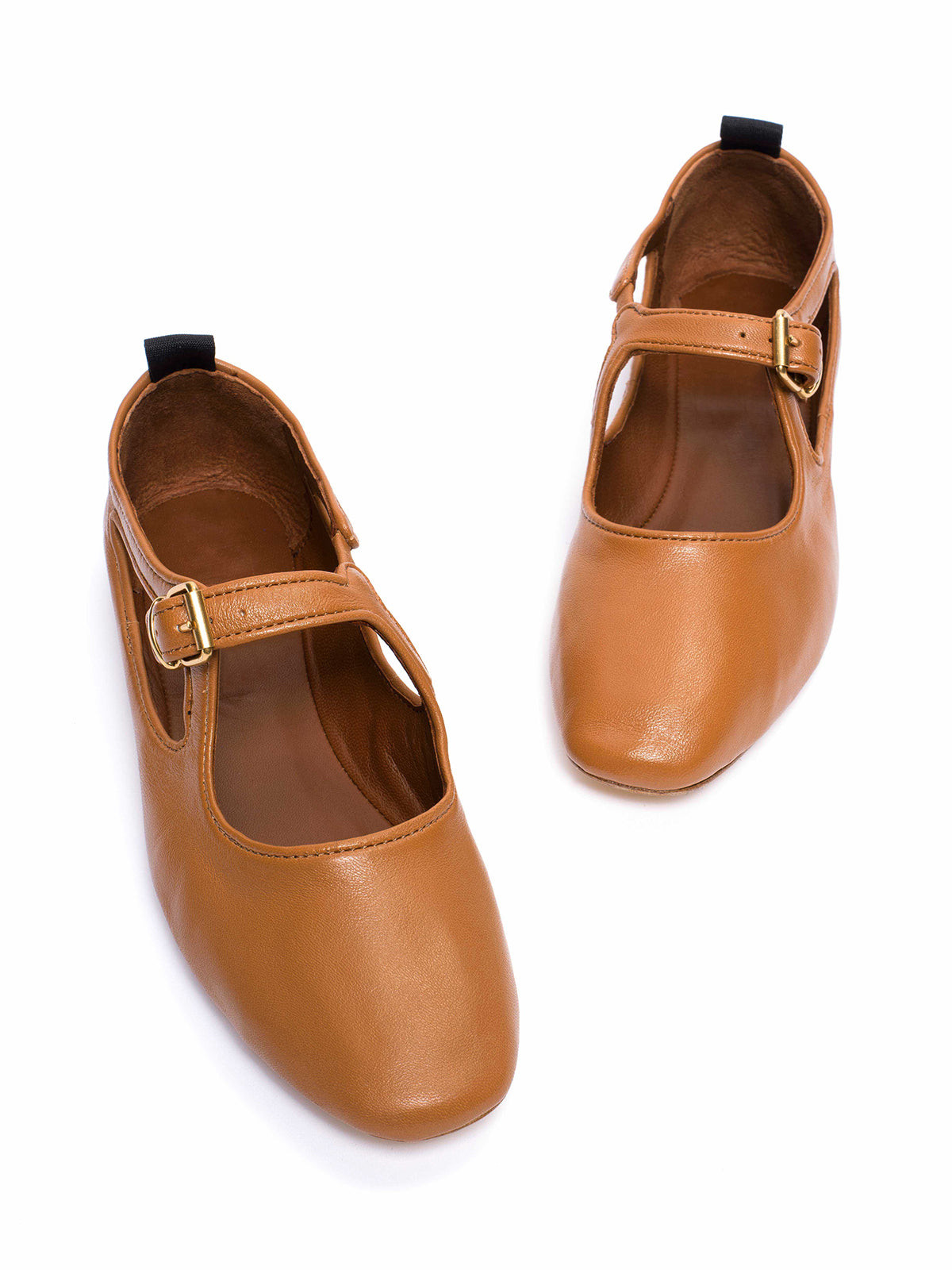 Square-Toe Buckle Strap Chic Flats - Burnt Orange