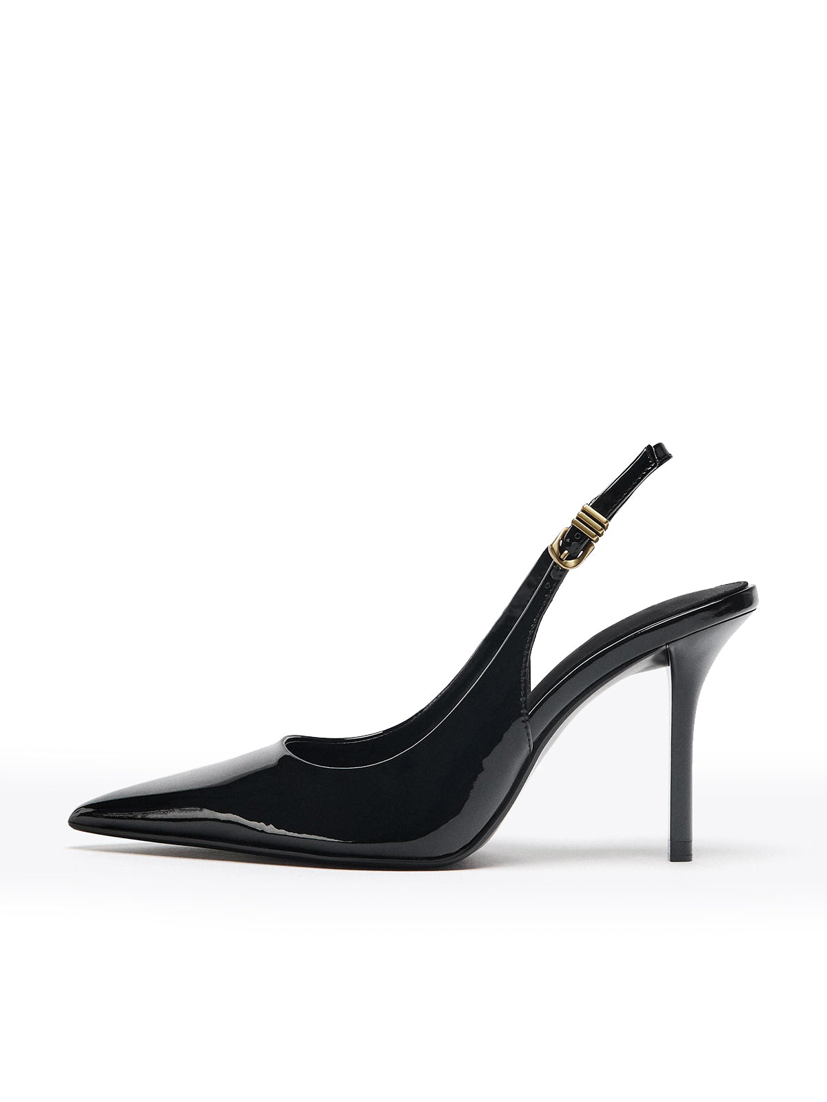 Patent Black Pointed-Toe Slingback Slip-On High Heels