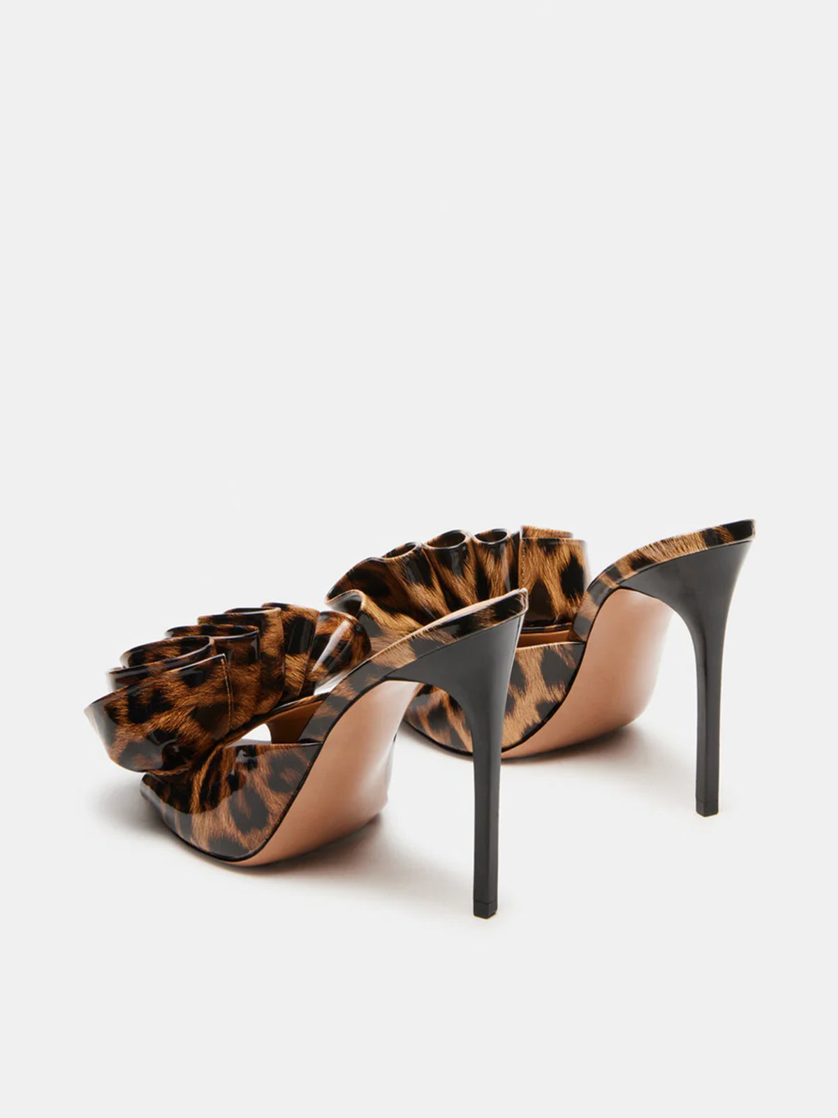 Pointed-Toe Slip-On Ruffle High Heels - Patent Leopard