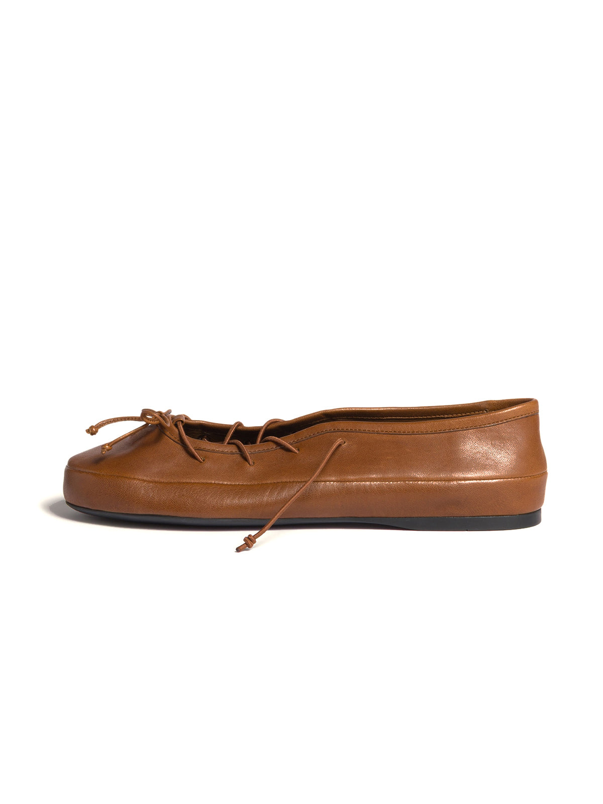 Brown Round-Toe Chic Lace-Up Front Bow Slip-On Flats