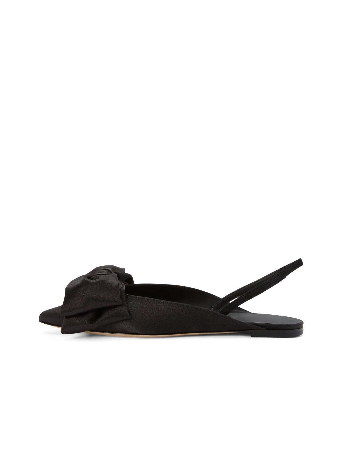 Black Satin Pointed-Toe Front Big Bow Slingback Chic Flats