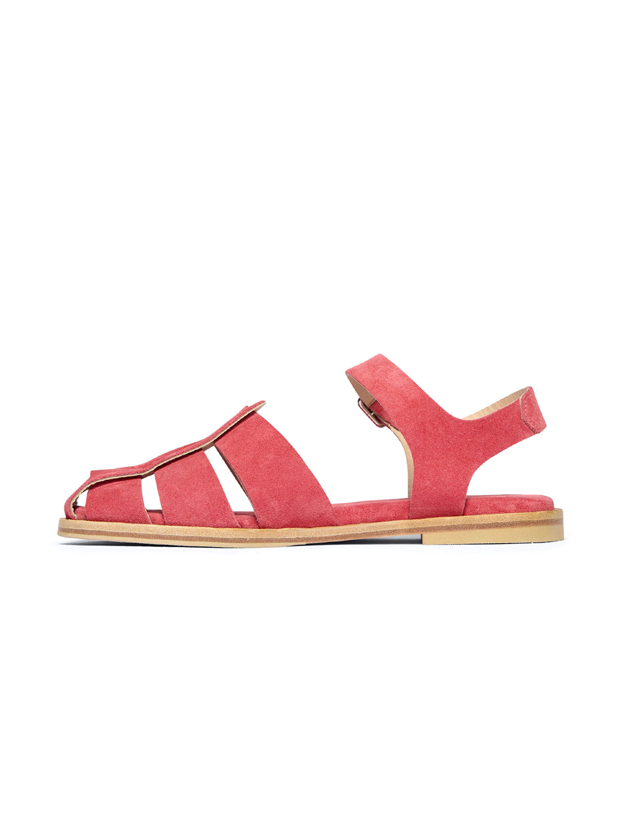 Watermelon Red Faux Suede Round-Toe Fisherman Sandals Flats