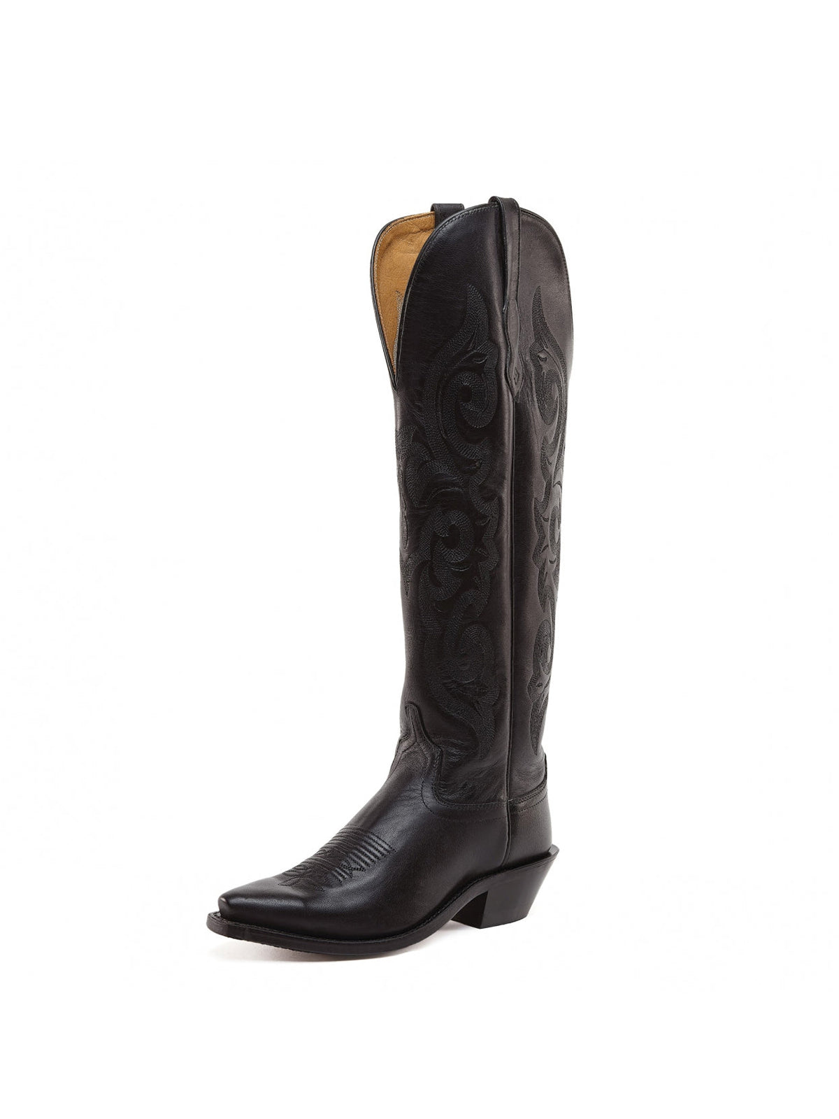 Black Western Embroidery Tall Snip-Toe Knee High Cowgirl Boots