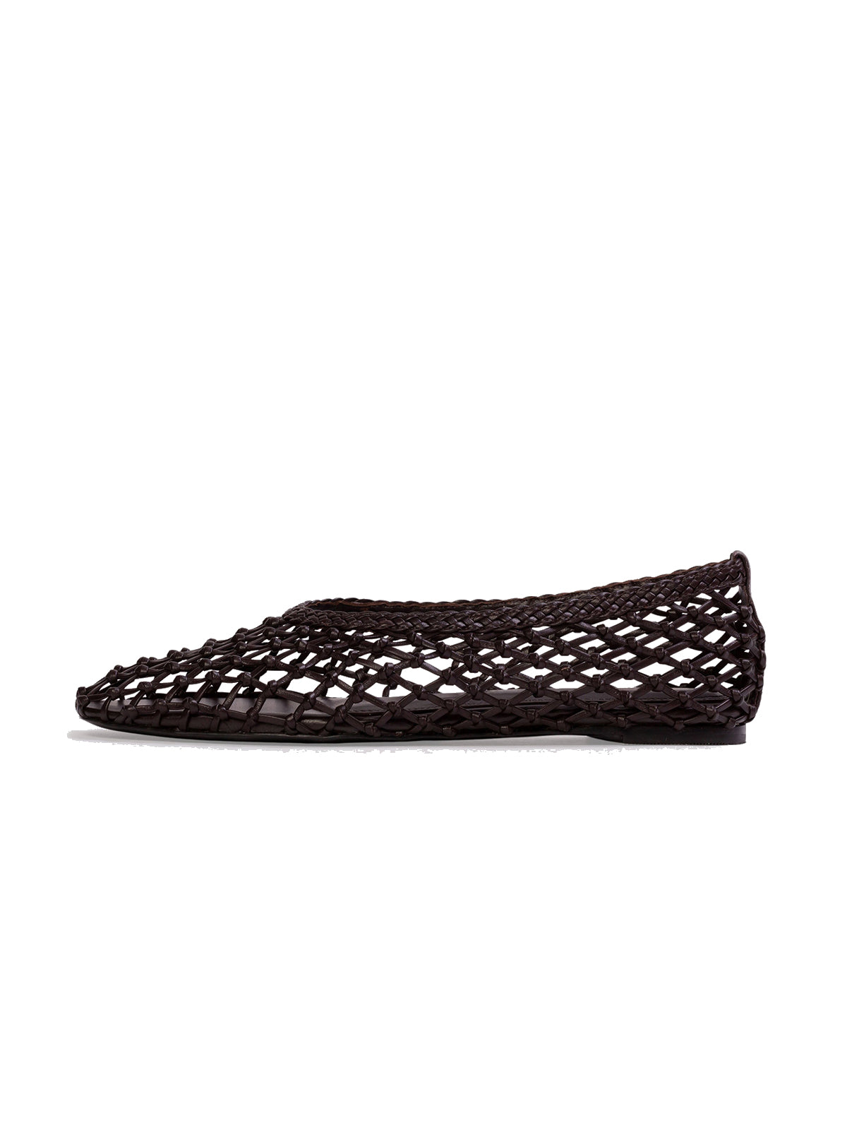 Black Woven Vegan Leather Square-Toe Simple Classic Flats