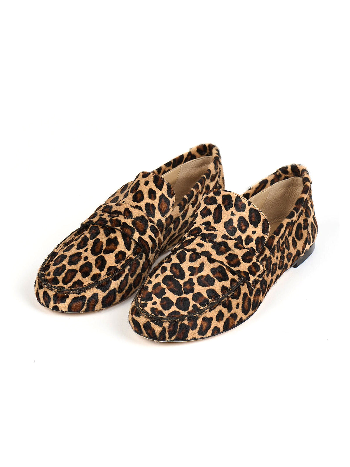 Leopard Pony Hair Vegan Leather Round-Toe Slip-On Chic Flats