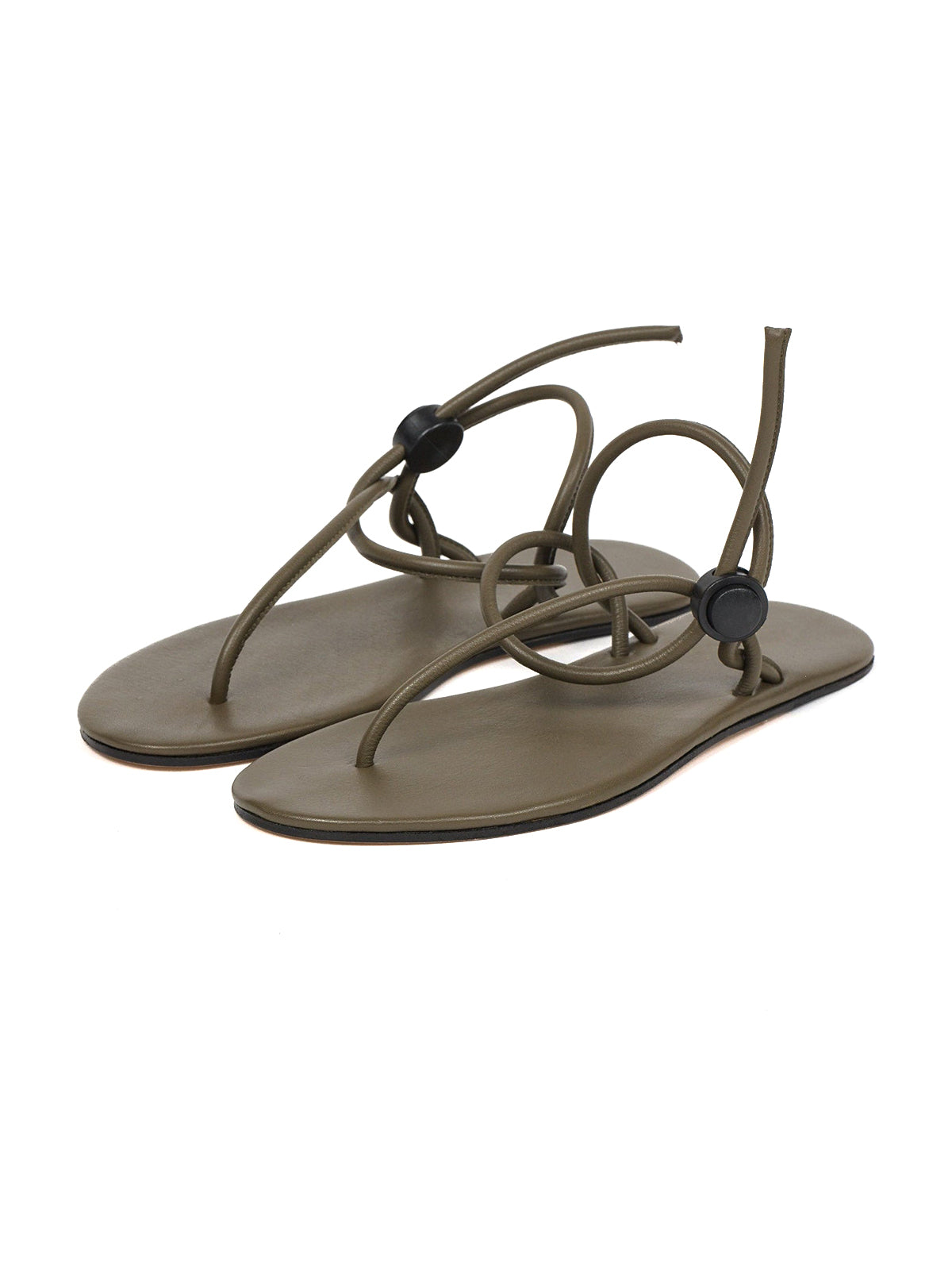Olive Green Round-Toe Flip-Flops String Detail Slip-On Flats
