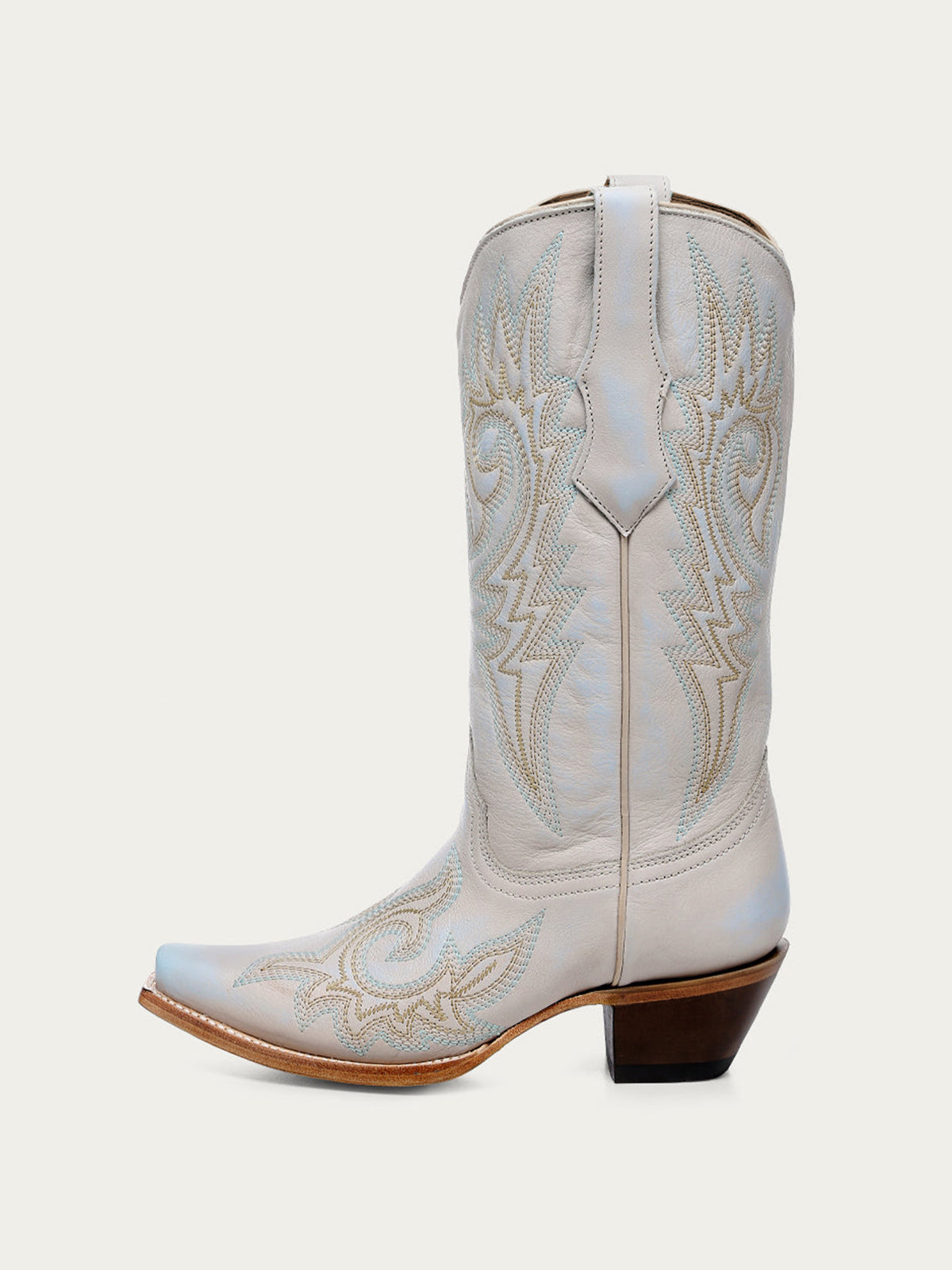 Flames Embroidery Snip-Toe Sleek Mid Calf Cowgirl Boots - Ivory