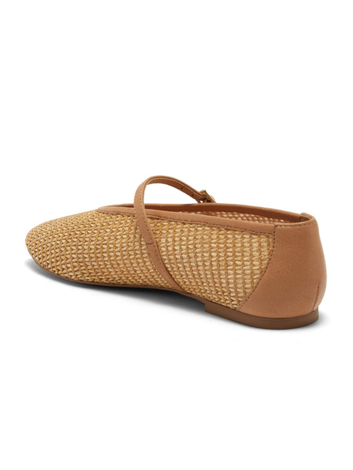Tan Grass Woven Round-Toe Bridge Strap Chic Flats