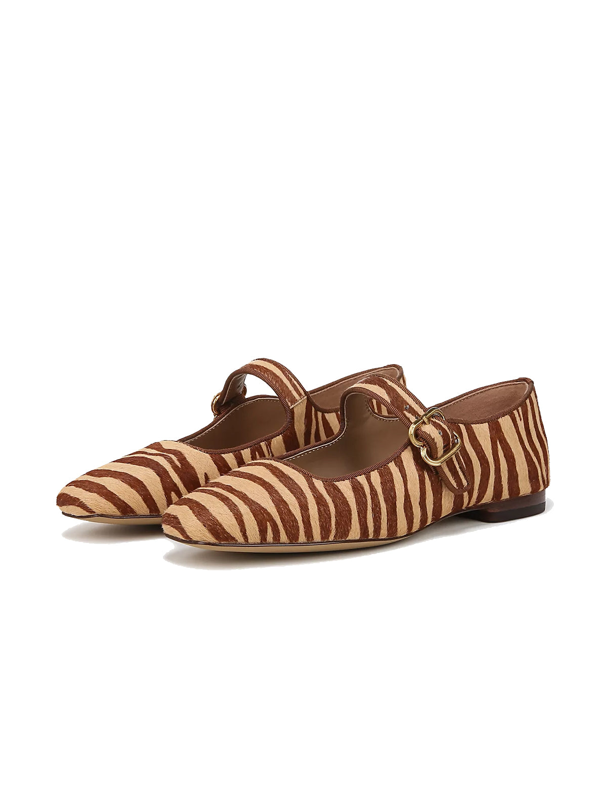 Zebra Faux Pony Hair Square-Toe Bridge Strap Mary Jane Flats