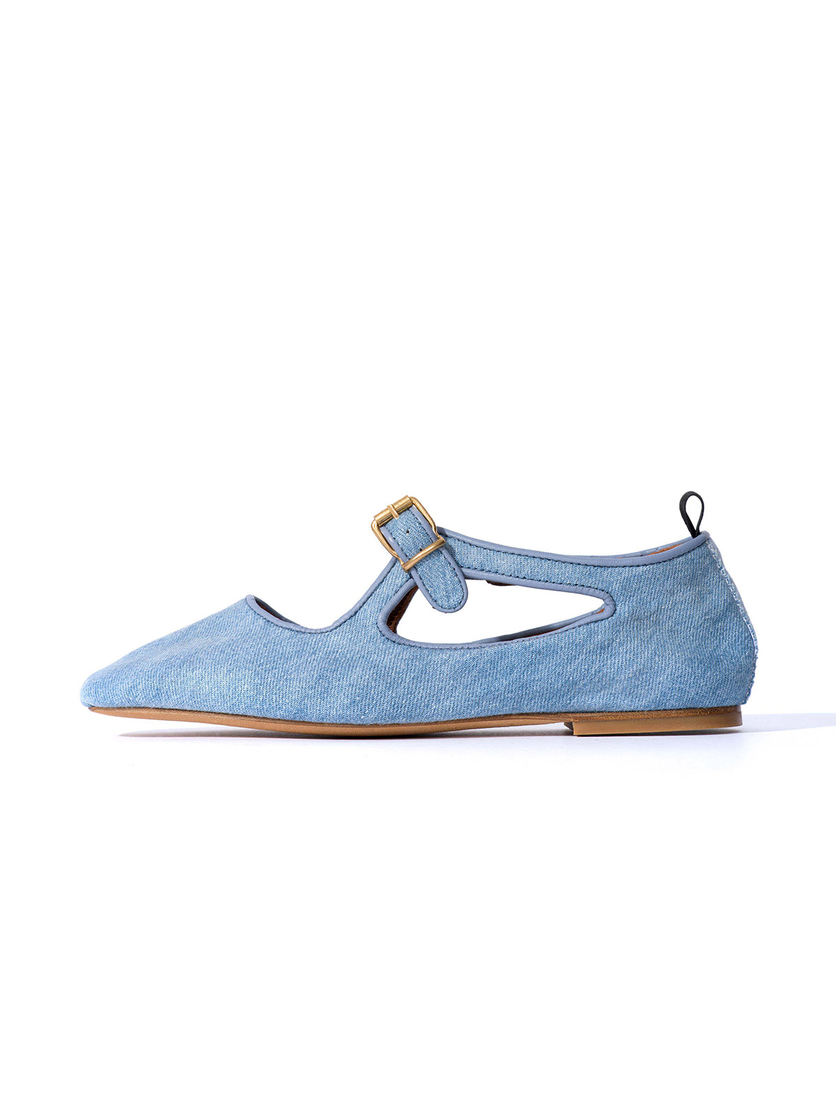 Square-Toe Buckle Strap Chic Flats - Blue Denim