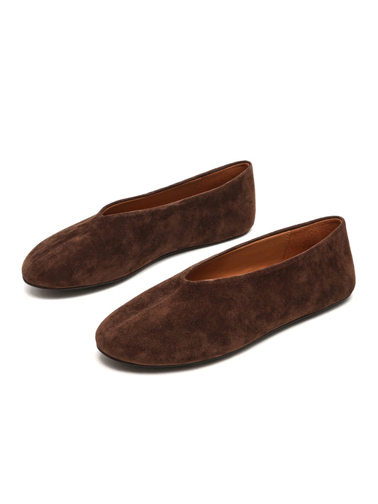 Simple Round-Toe Slip-On Ballet Flats - Brown