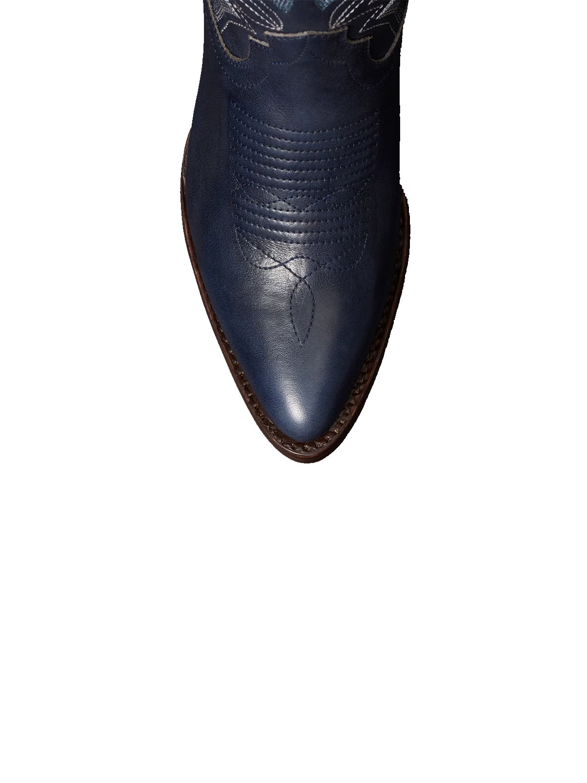 Western Embroidery Almond-Toe Tall Knee High Cowgirl Boots - Navy Blue