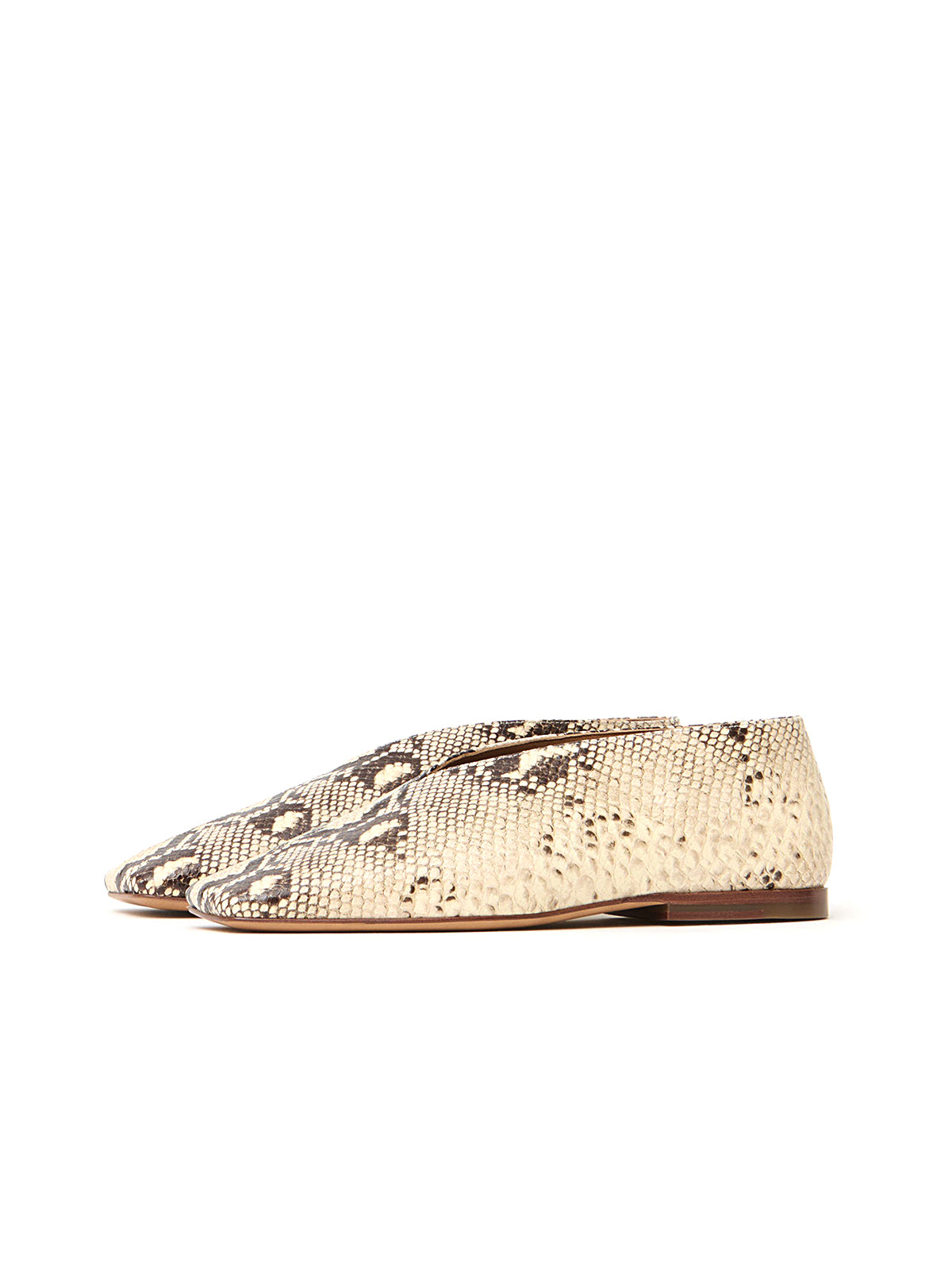 Snakeskin Print Square-Toe V-Cut Vamp Simple Flats