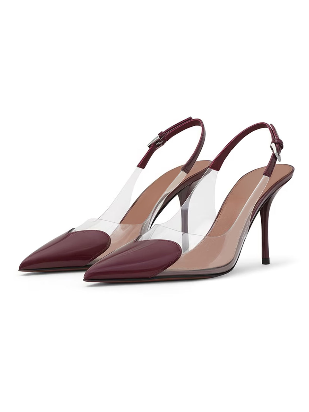 Patent Green And TPU Transparent Film Pointed-Toe Slingback High Heels