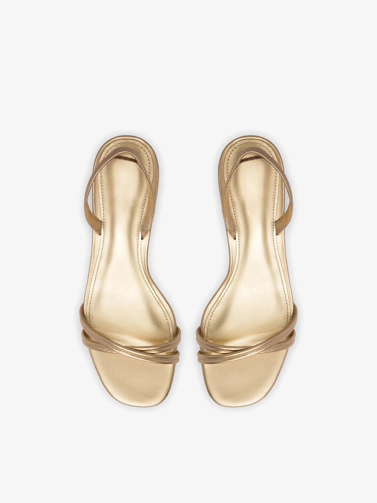 Metallic Gold Square-Toe Front Cross Strap Slingback Kitten Heels