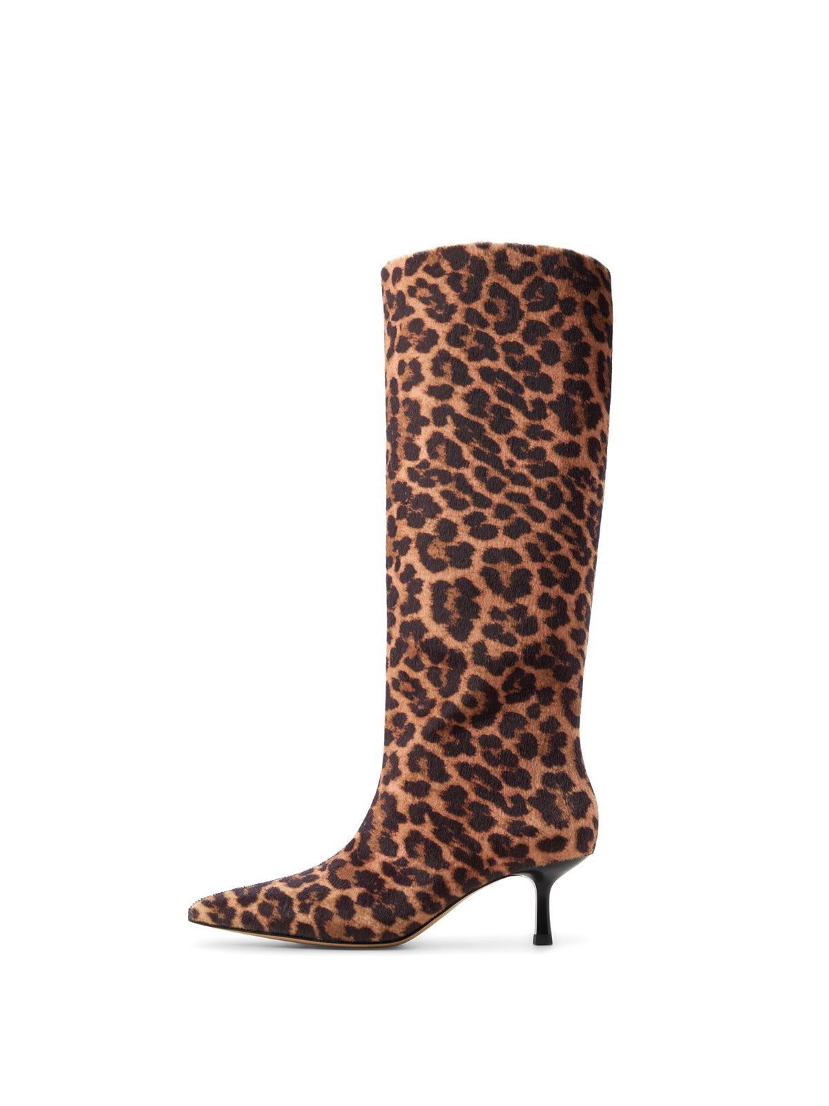 Leopard Faux Suede Pointed-Toe Wide Calf Knee High Stiletto Boots