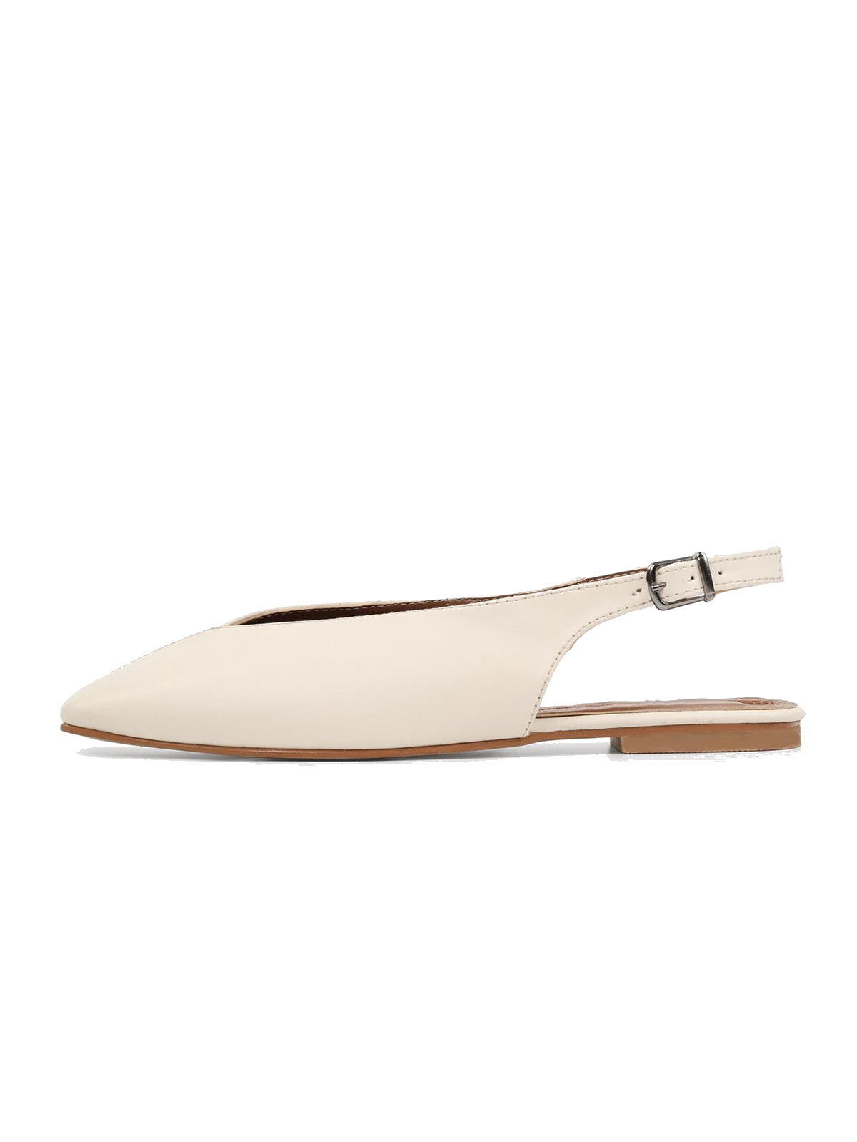 Ivory Square-Toe Classic Buckle Back Strap Slip-On Flats
