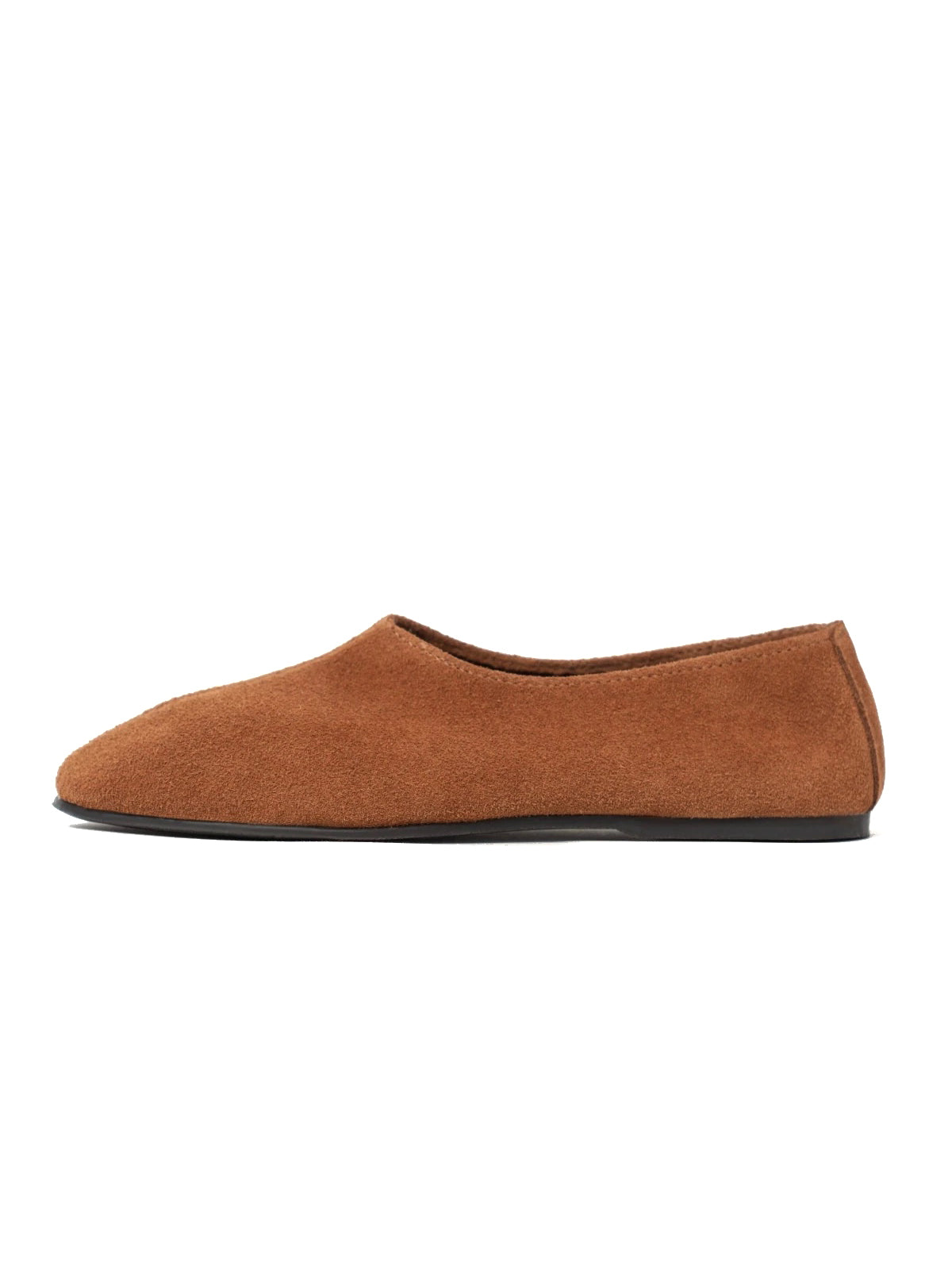 Brown Cow Suede Round-Toe Slip-On Simple Flats